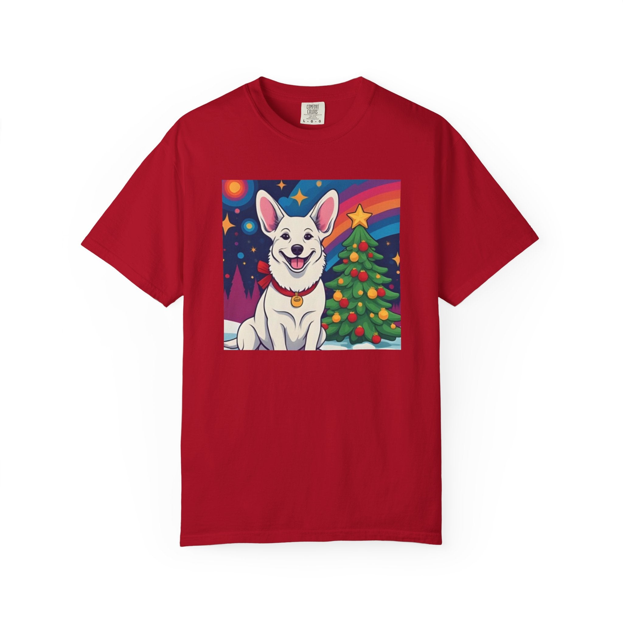 White Corgi Holiday Unisex Garment-Dyed T-shirt