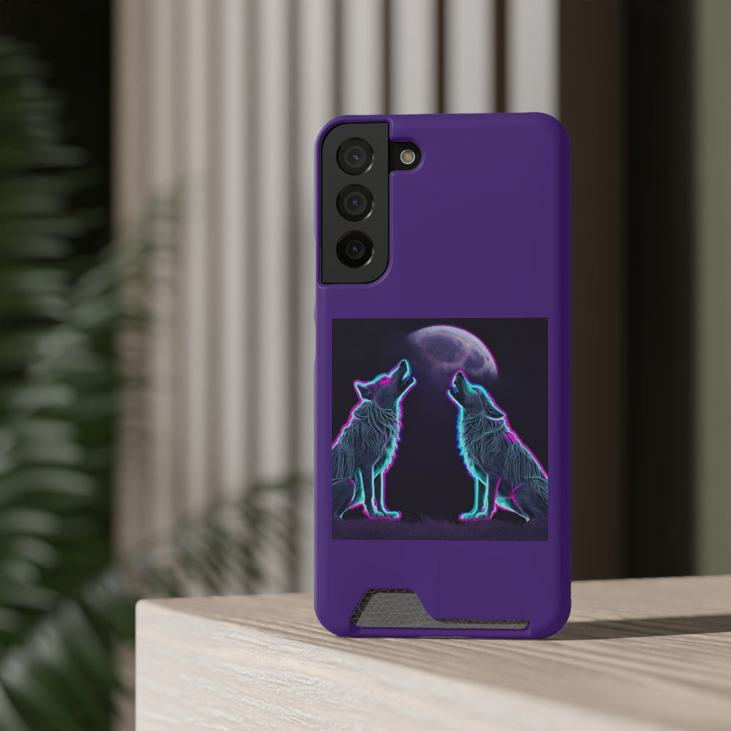 Neon Wolves Howling Phone Case with Card Holder