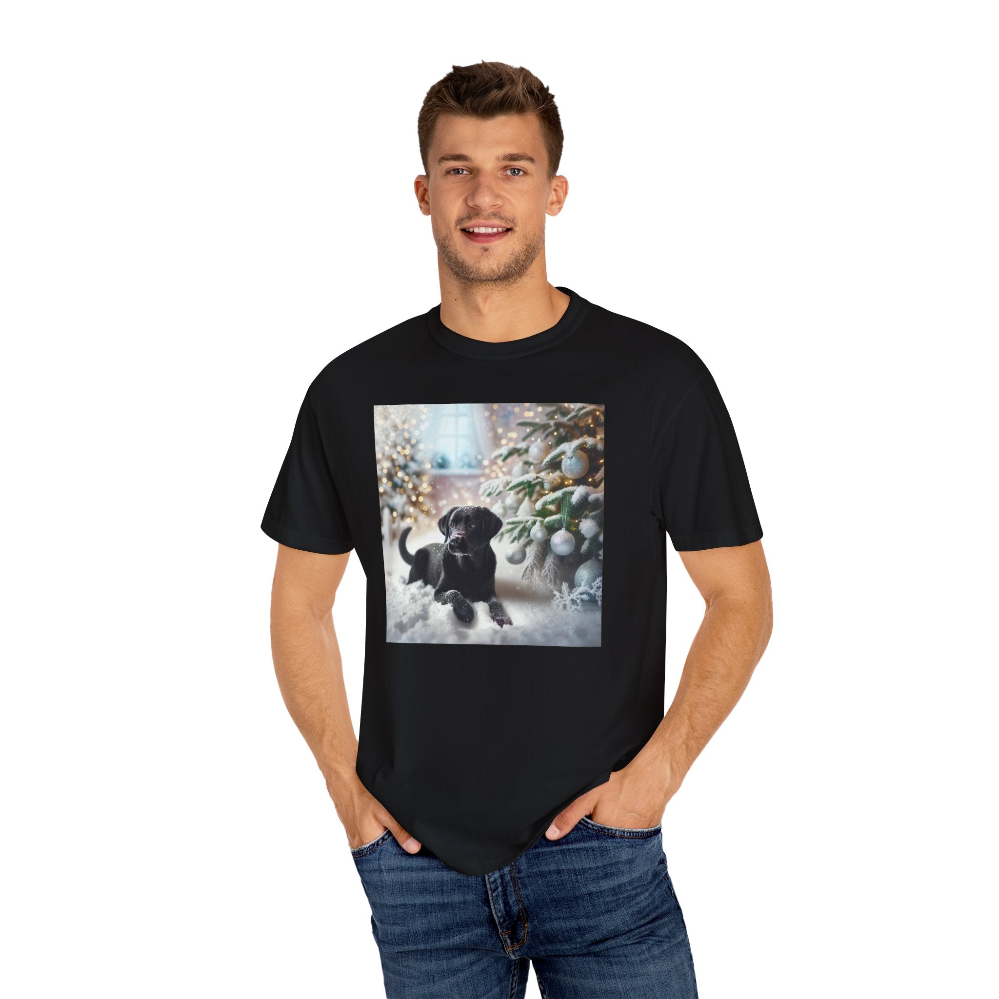 Black Lab Puppy Holiday Unisex Garment-Dyed T-shirt