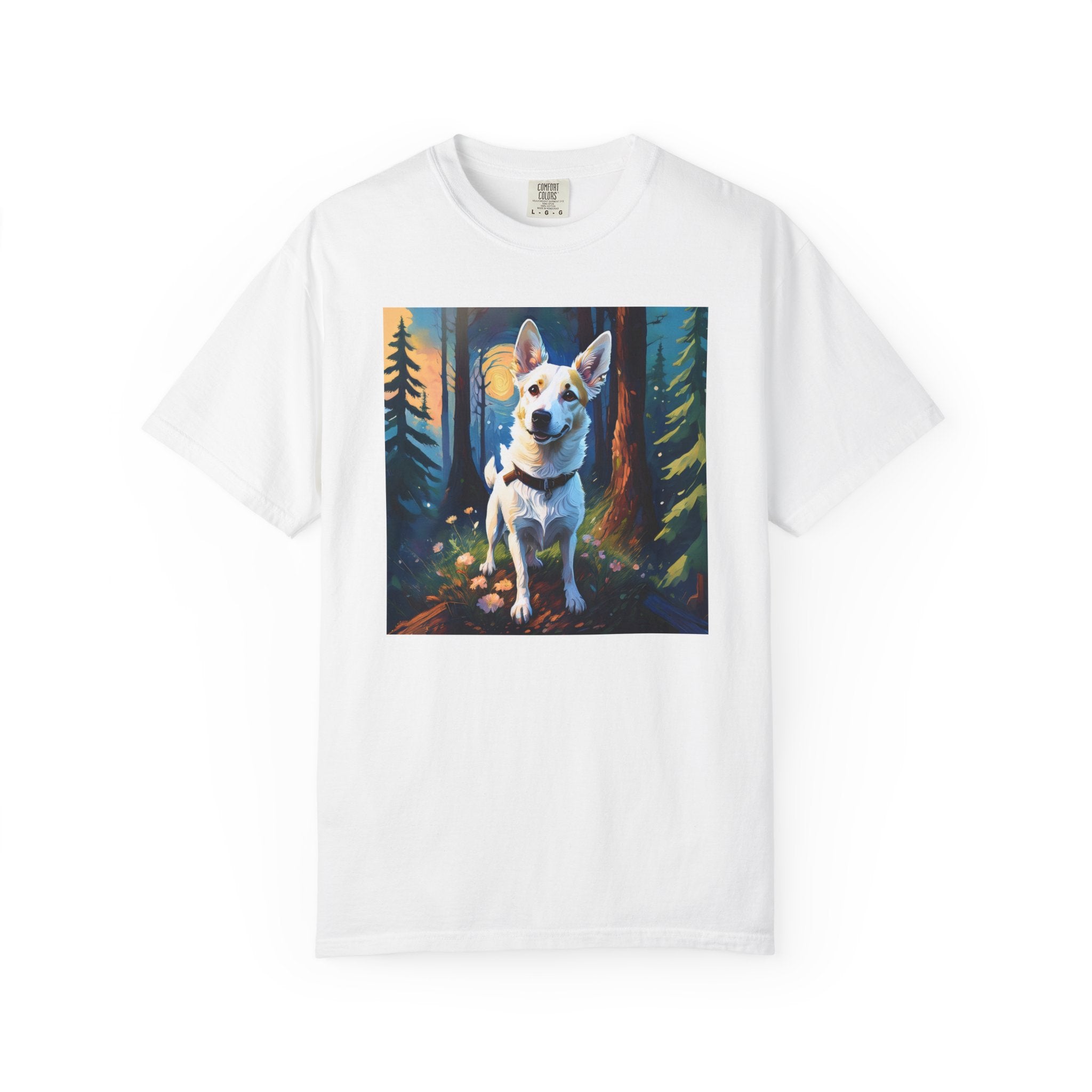 White/Tan Dog Forest Walk Unisex Garment-Dyed T-shirt