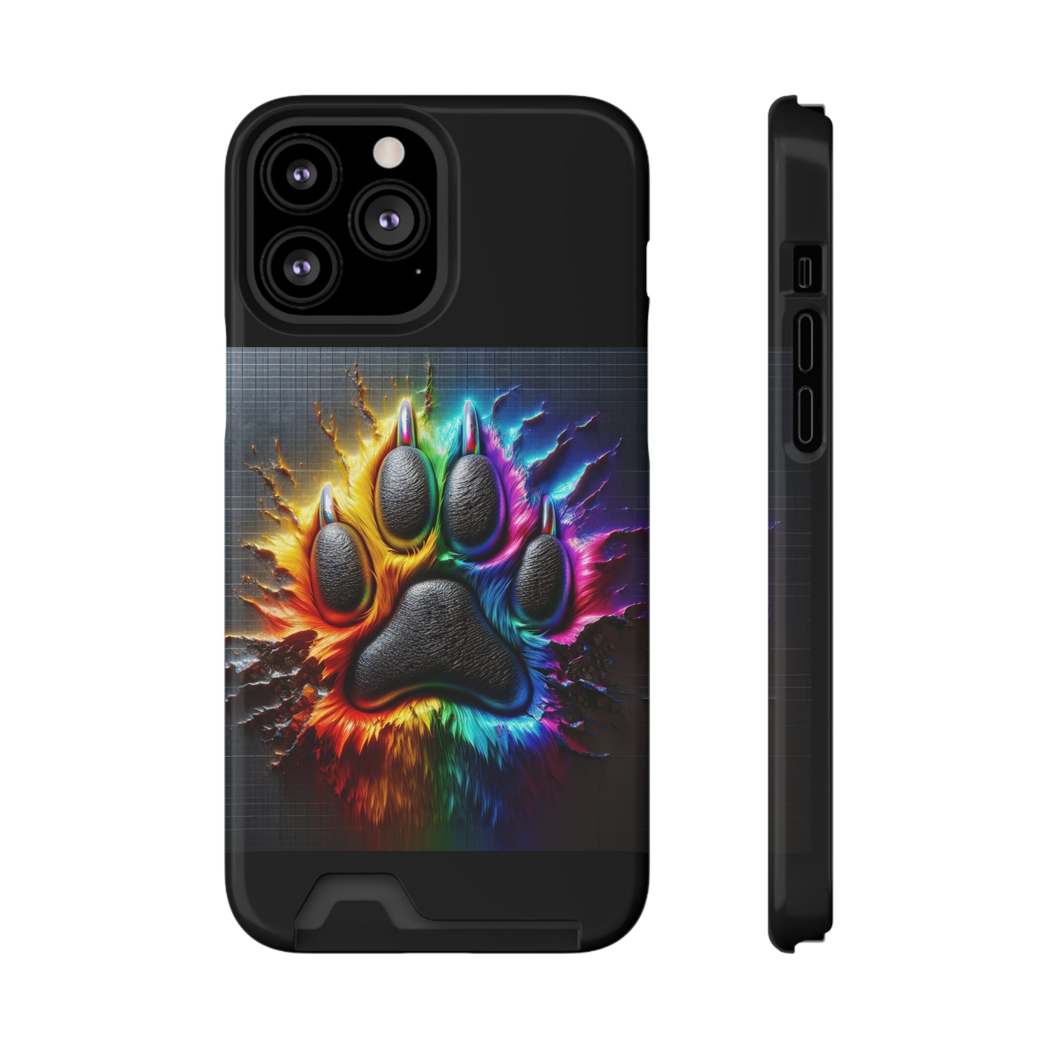 Electric Rainbow Dog Paw Phone Case with Card Holder