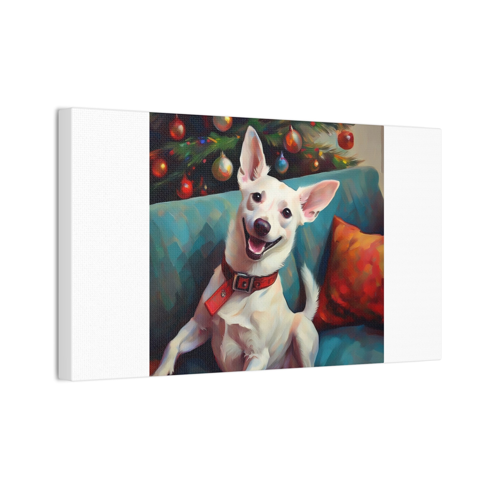 White Corgi Holiday II Canvas Painting