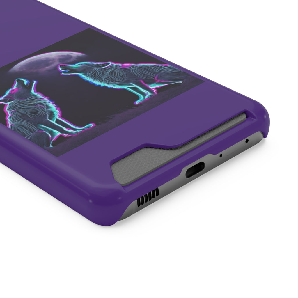 Neon Wolves Howling Phone Case with Card Holder