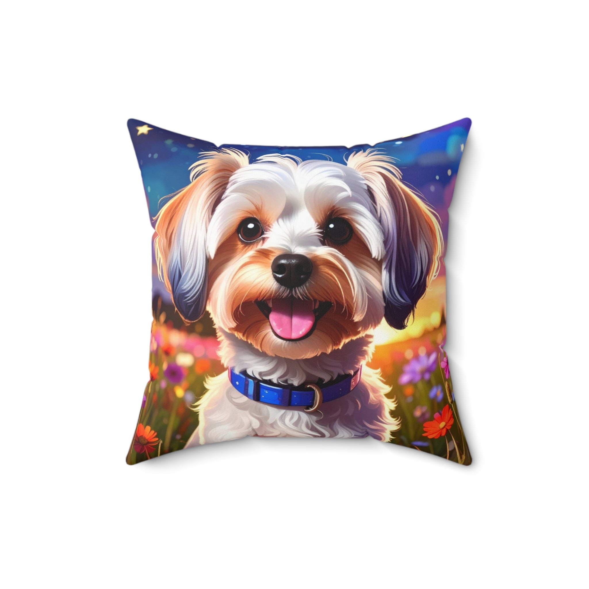 Yorkie Stary Night Polyester Square Pillow