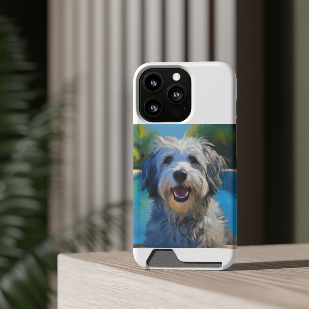 Grey Shaggy Dog Poolside Phone Case with Card Holder