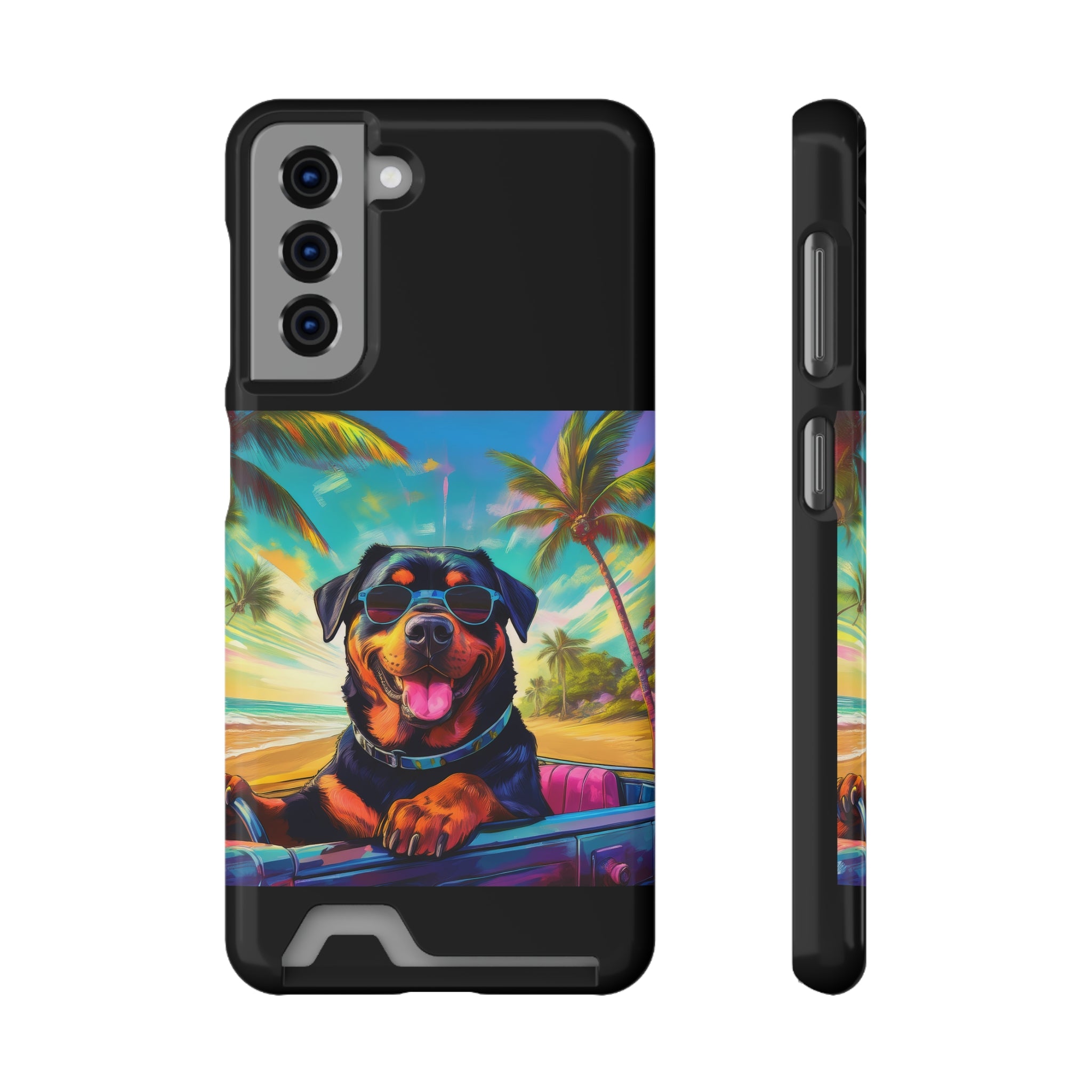Rottweiler Beach Drive Phone Case with Card Holder