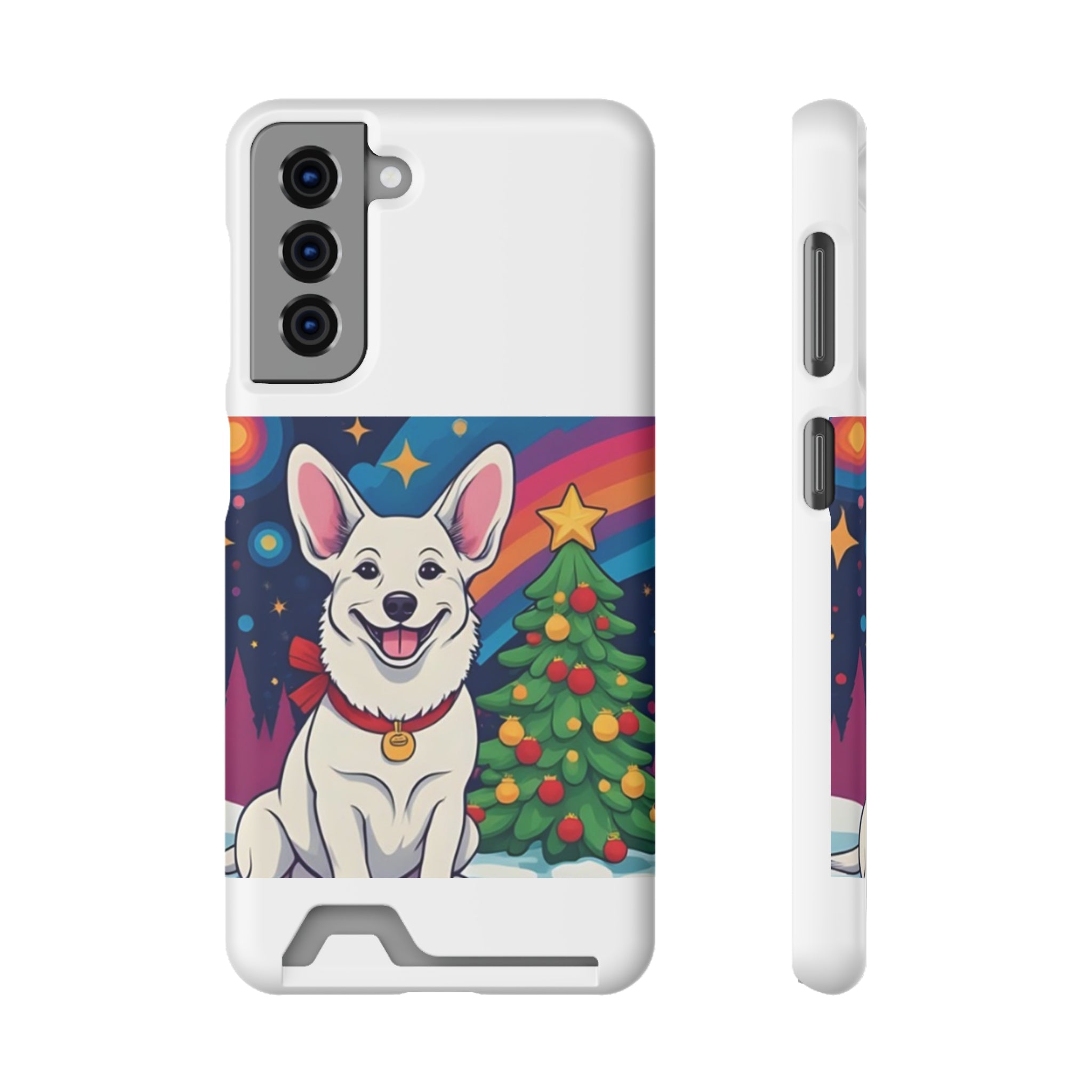 White Corgi Holiday Phone Case with Card Holder