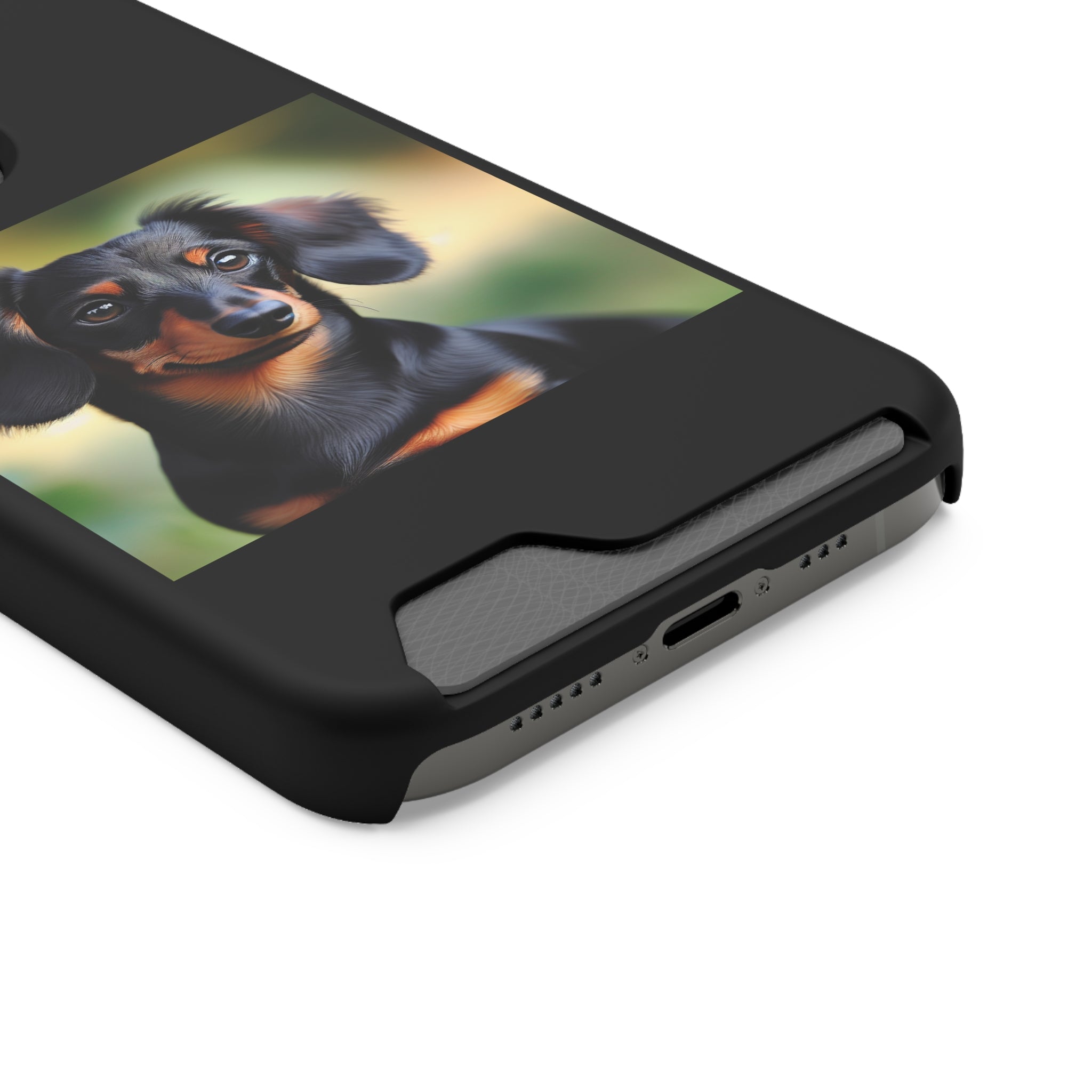 Dachshund Black and Brown Phone Case with Card Holder