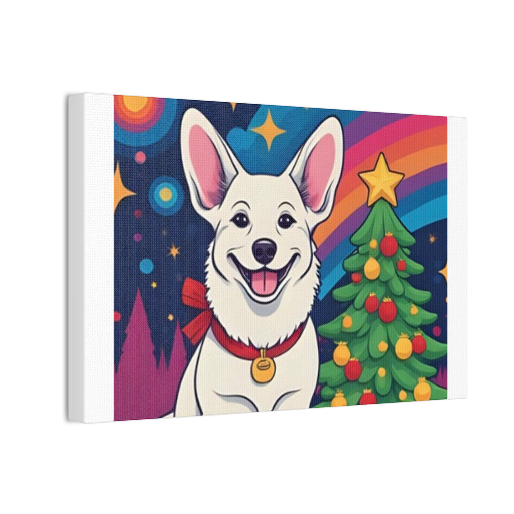 White Corgi Holiday Canvas Stretched, 0.75"