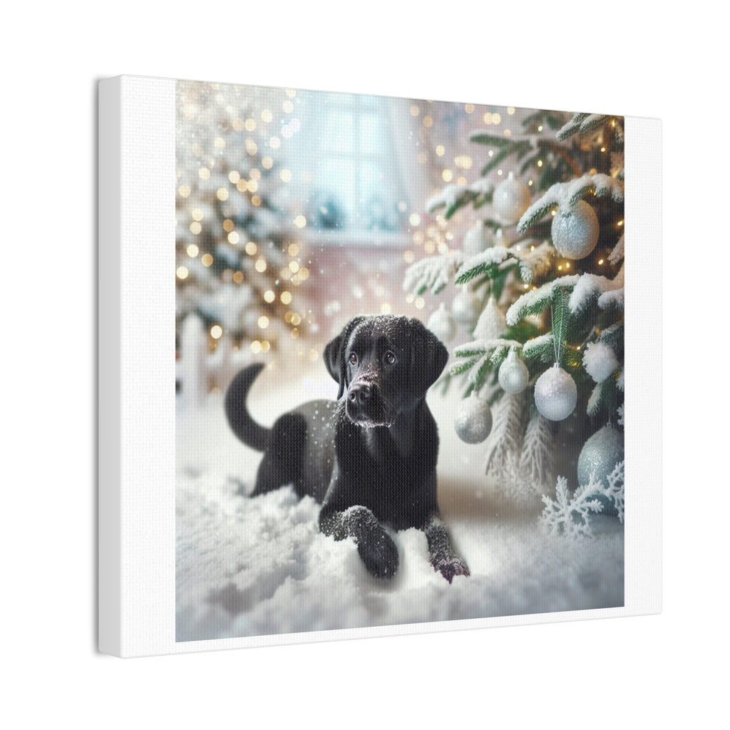 Black Lab Puppy Holiday Canvas Stretched, 0.75"