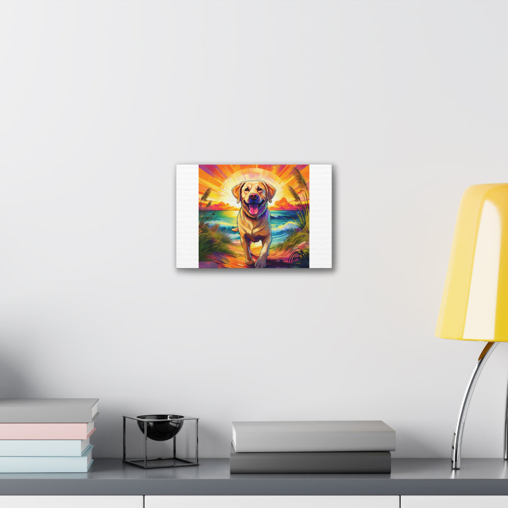 Yellow Lab Sunset Beach Canvas Stretched, 0.75"
