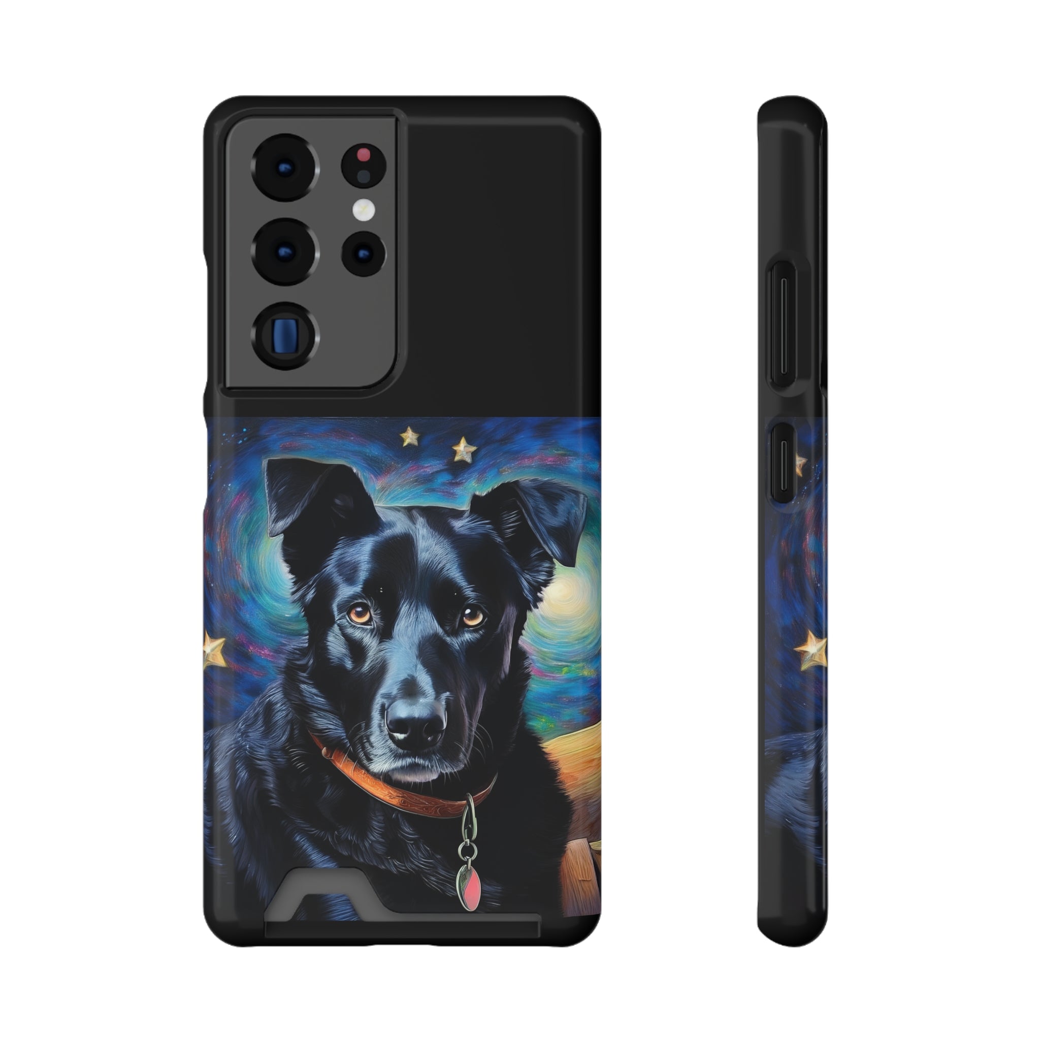 Black Shepherd Lab Stary Night Phone Case with Card Holder