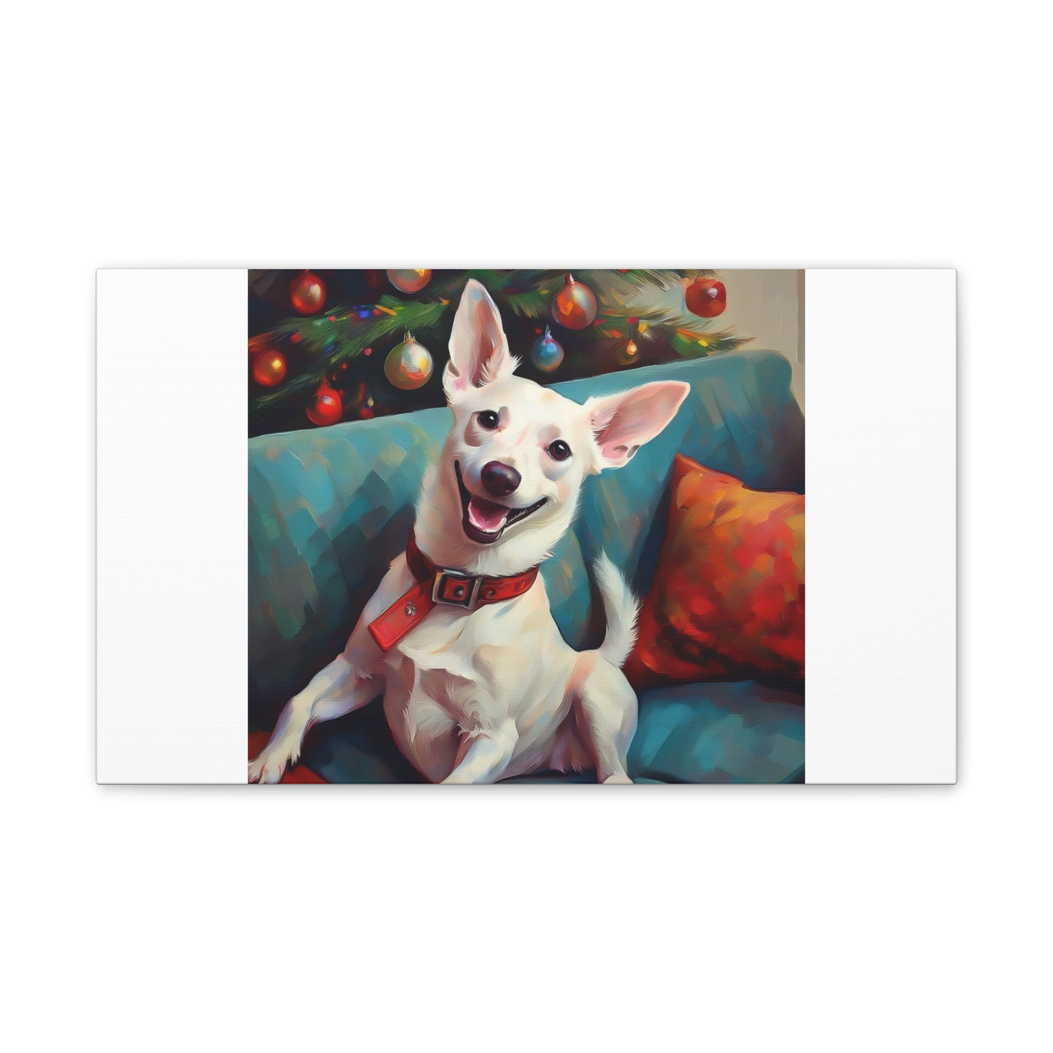 White Corgi Holiday II Canvas Painting