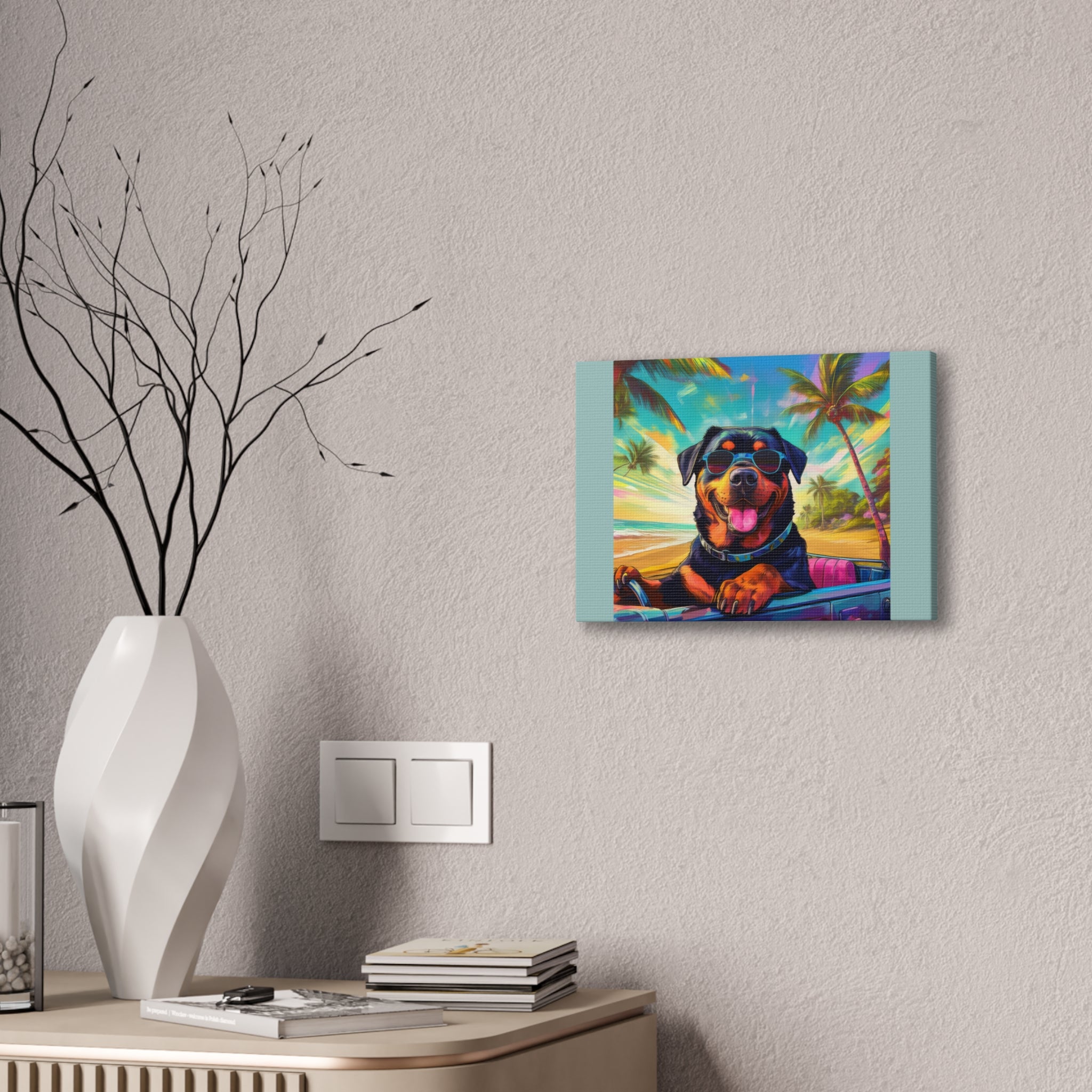 Rottweiler Beach Drive Canvas Painting