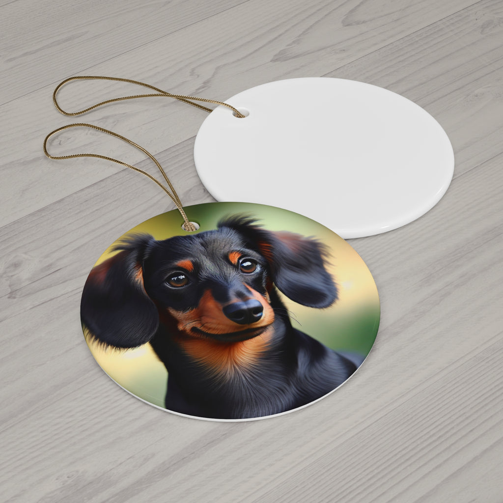 Black/Brown Dachshund Ceramic Ornament