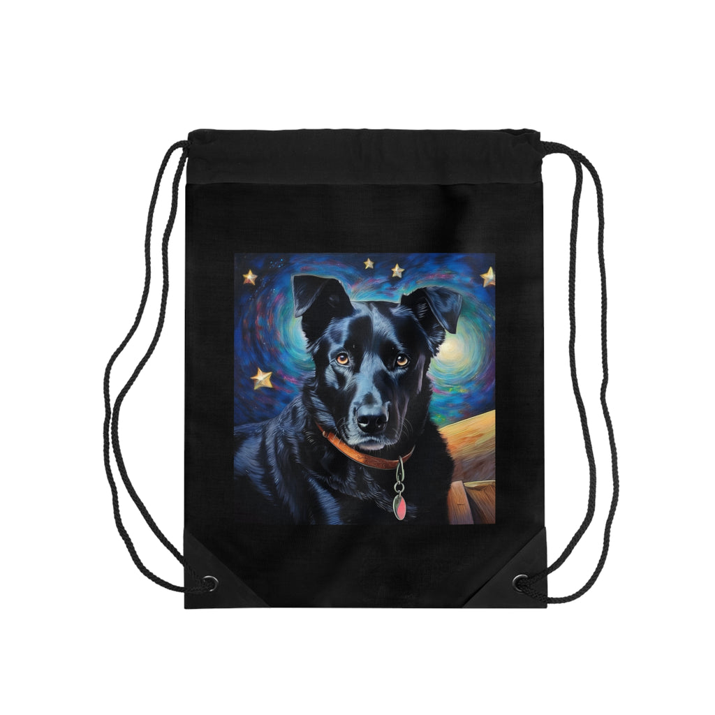 Black Shepherd Lab Stary Night Drawstring Bag