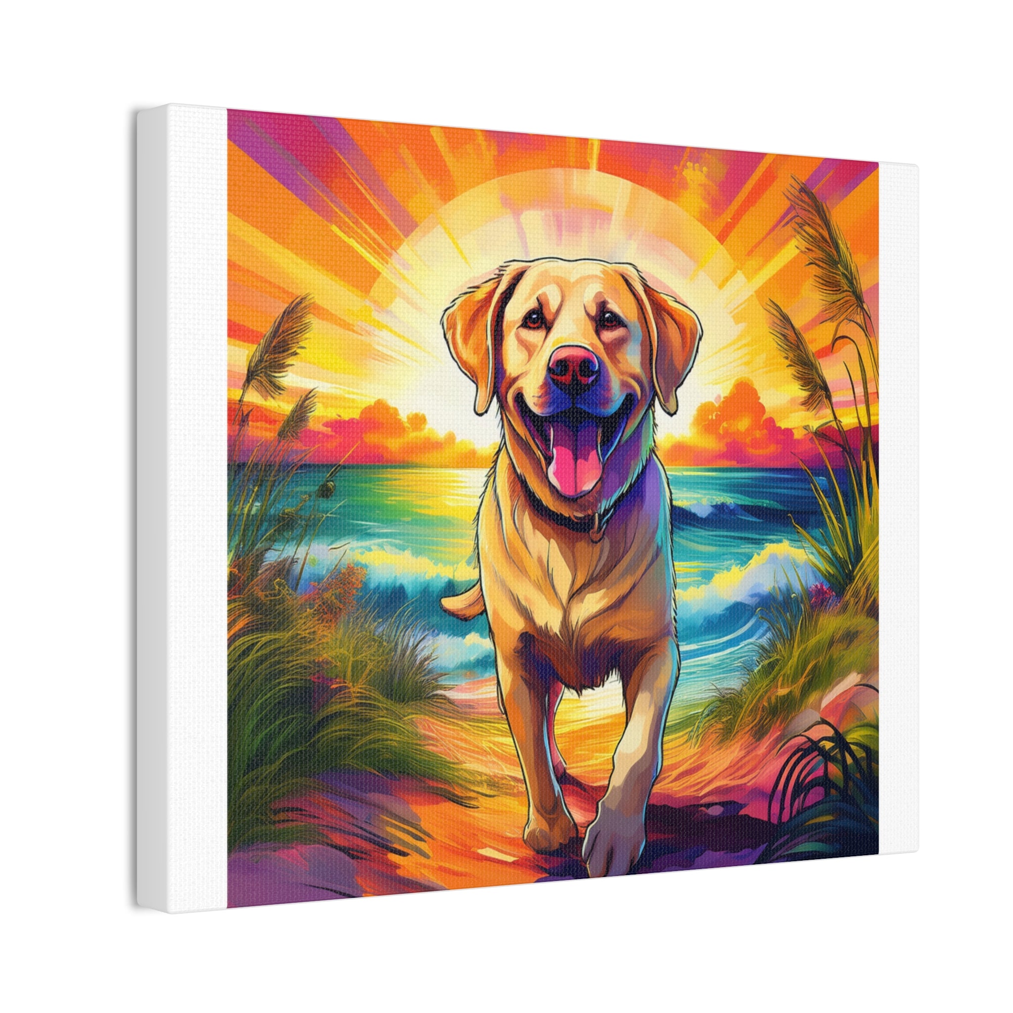 Yellow Lab Sunset Beach Canvas Stretched, 0.75"