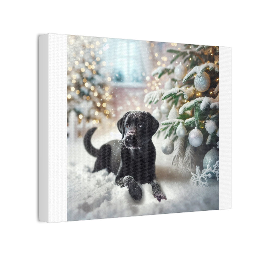 Black Lab Puppy Holiday Canvas Stretched, 0.75"