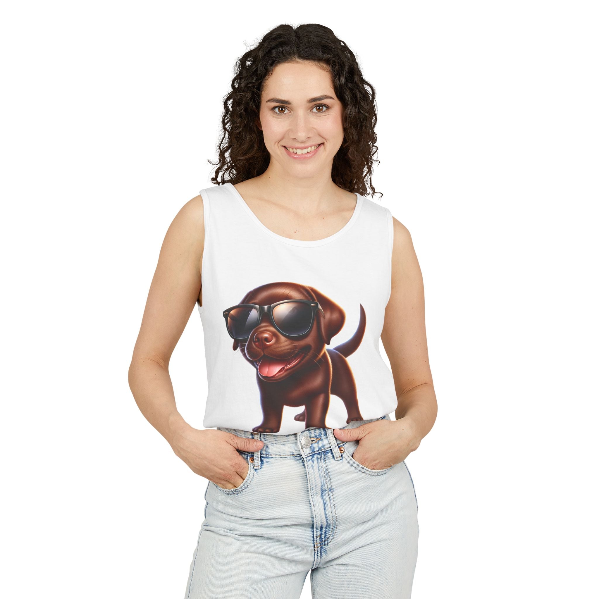 Chocolate Lab w/ sunglasses Unisex Tank Top