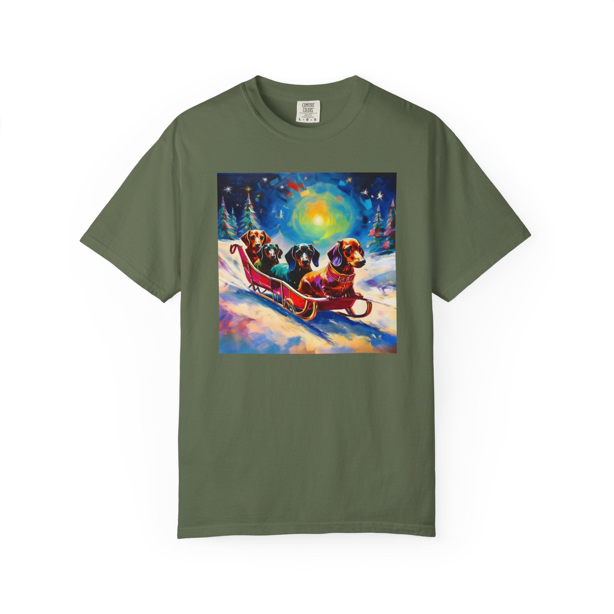Dachshund Night Sleighride Unisex Garment-Dyed T-shirt