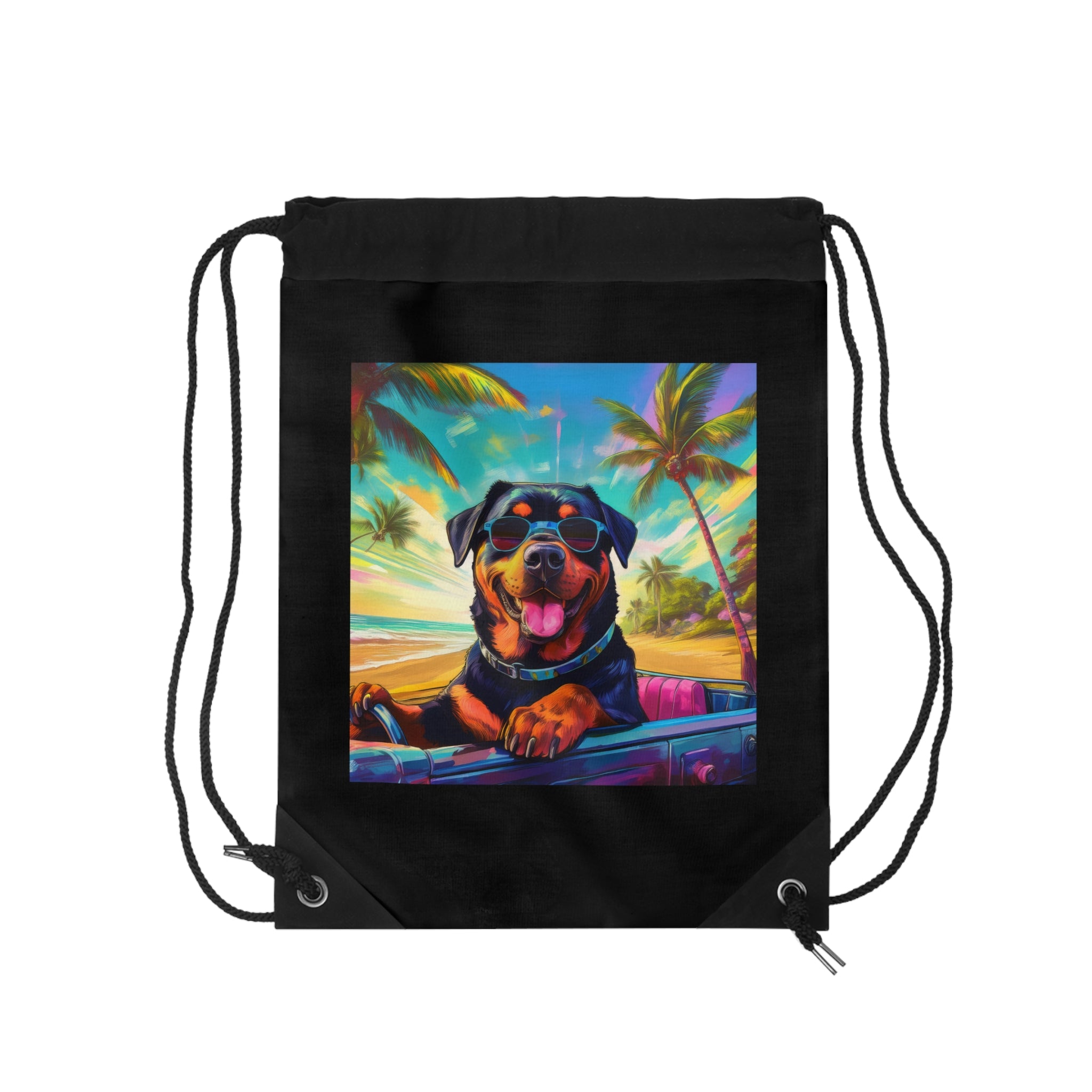 Rottweiler Beach Drive Drawstring Bag