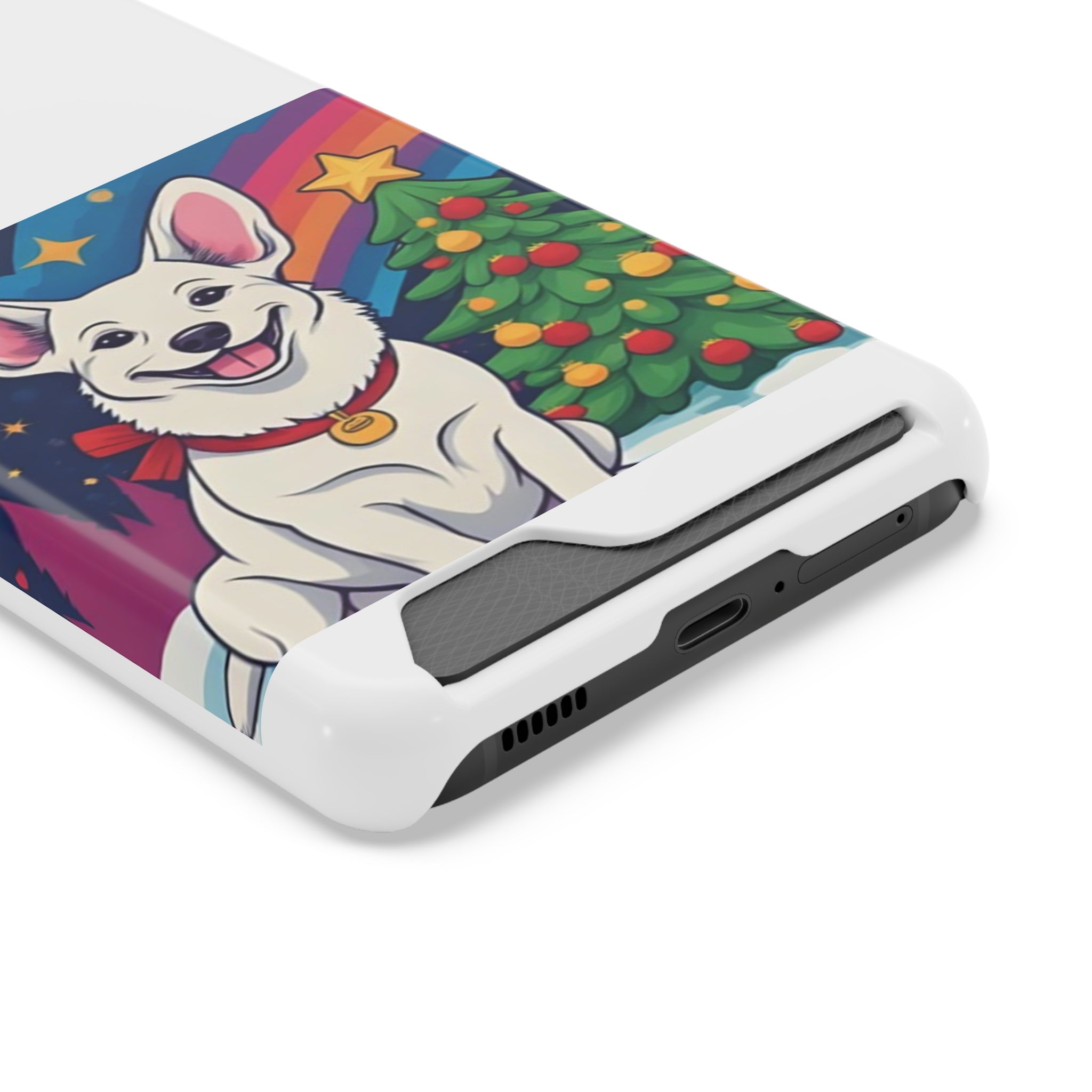 White Corgi Holiday Phone Case with Card Holder