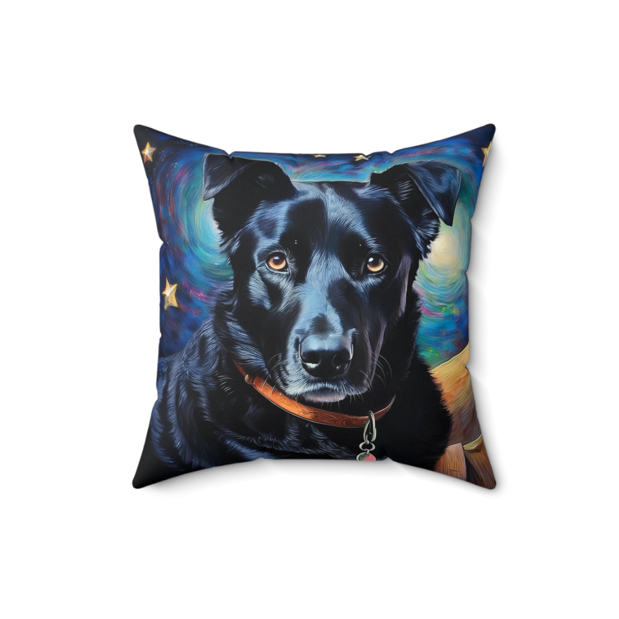 Black Shepherd Lab Stary Night Polyester Square Pillow
