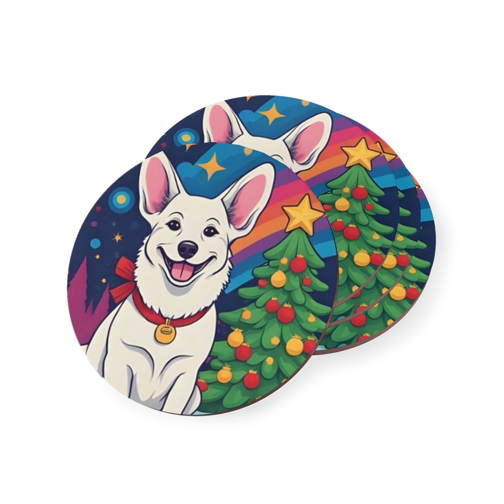 White Corgi Holiday Coasters