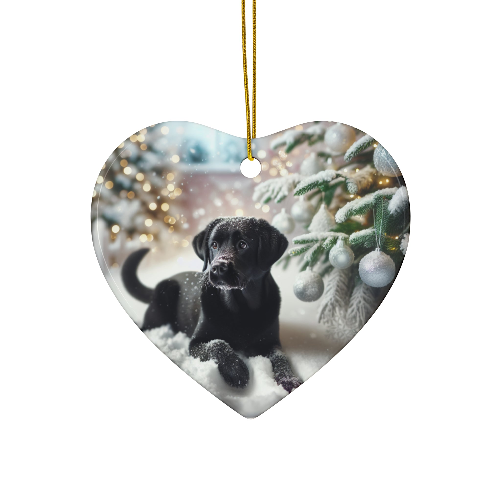 Black Lab Puppy Holiday Ceramic Ornament