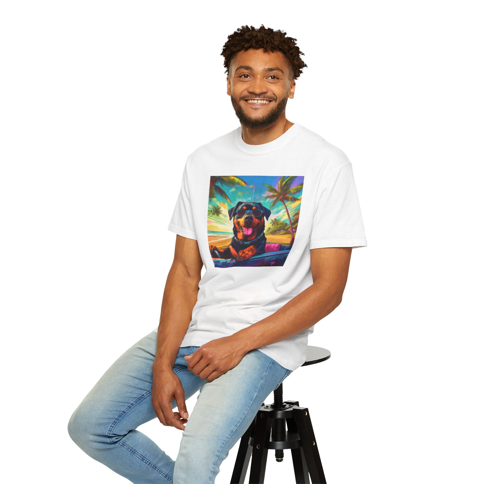 Rottweiler Beach Drive Unisex Garment-Dyed T-shirt