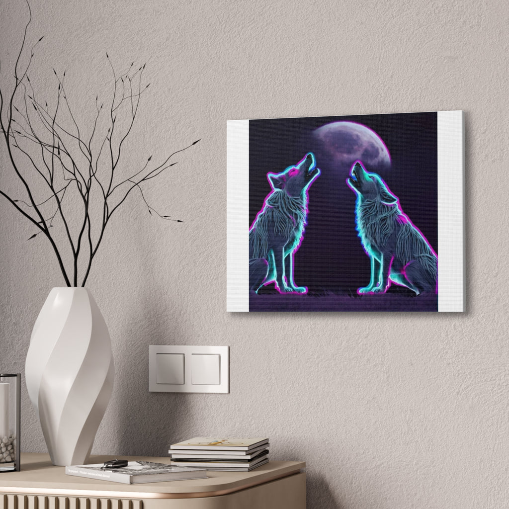 Neon Wolves Howling Canvas Stretched, 0.75"