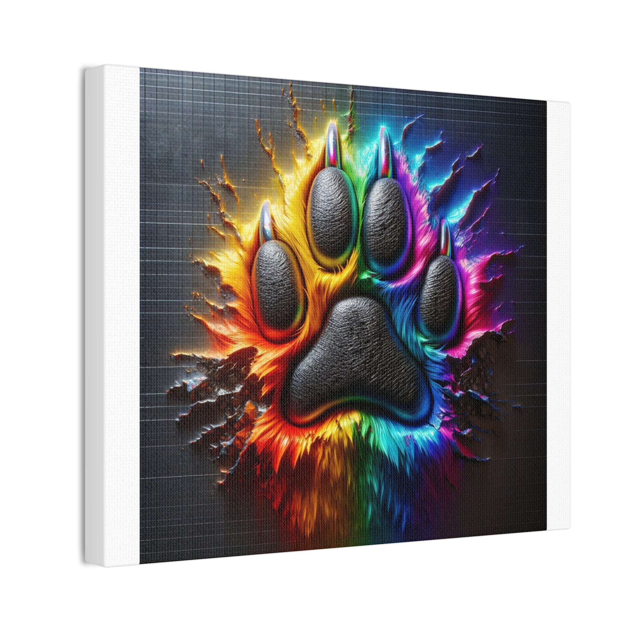 Electric Rainbow Dog Paw Canvas Stretched, 0.75"