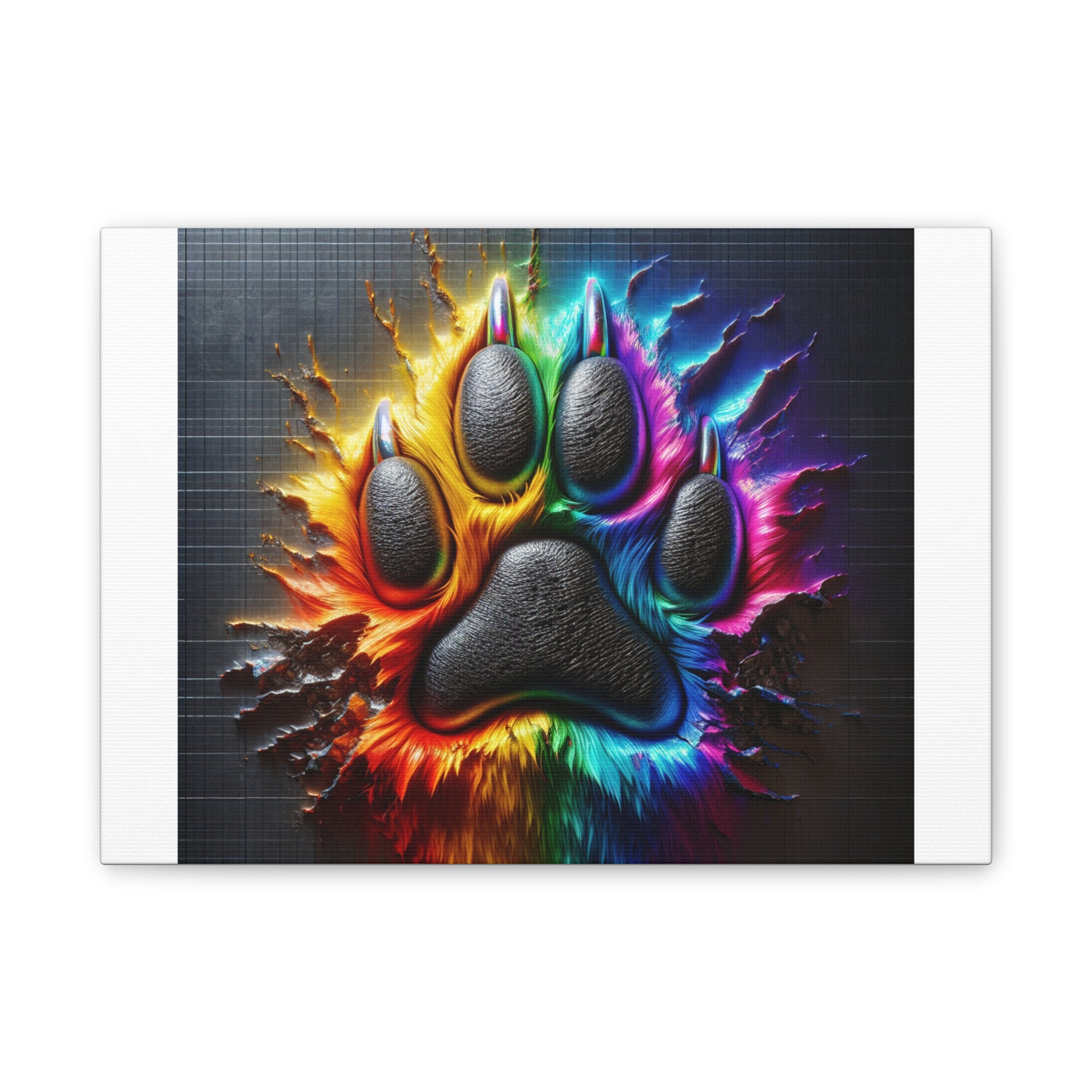 Electric Rainbow Dog Paw Canvas Stretched, 0.75"