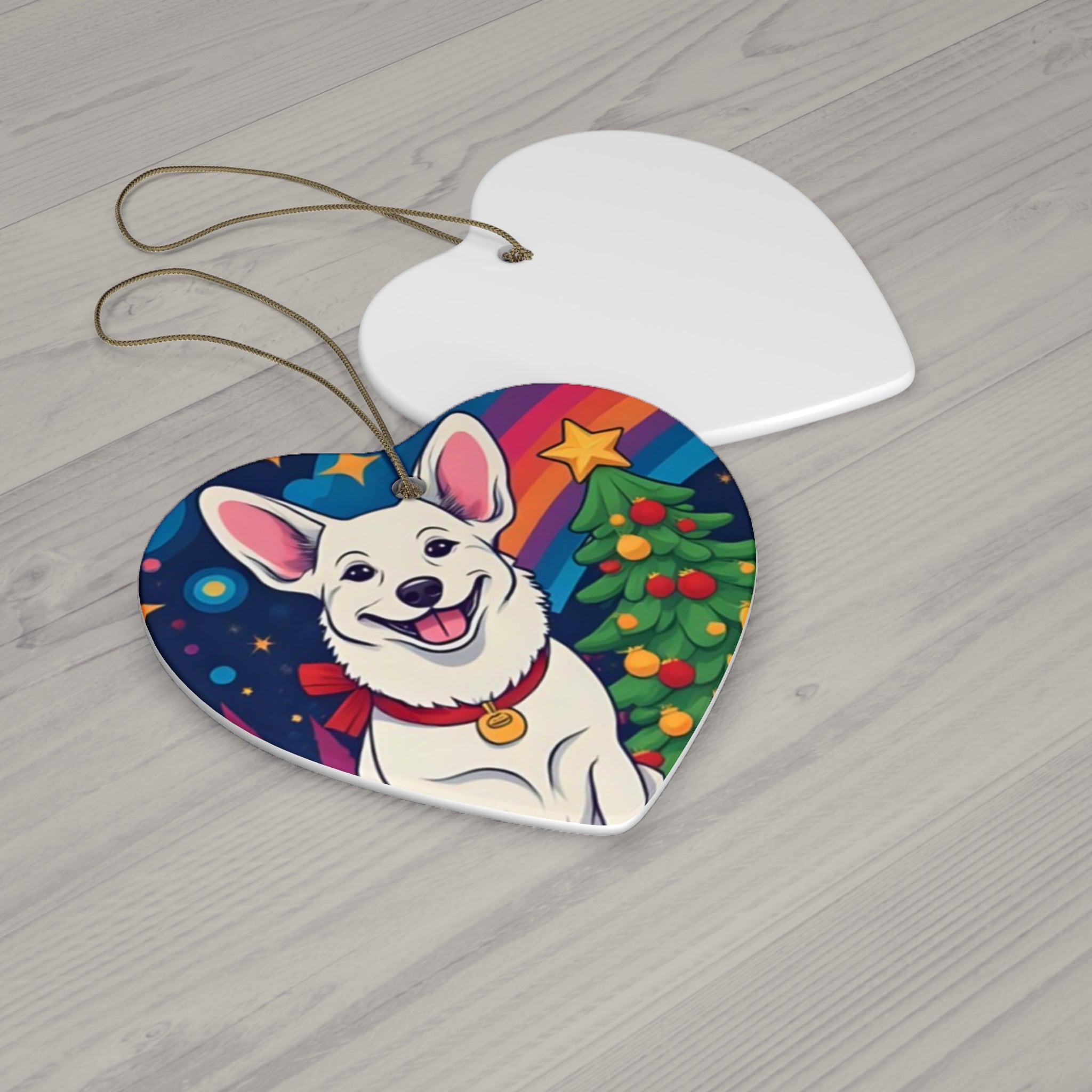 White Corgi Holiday Ceramic Ornament