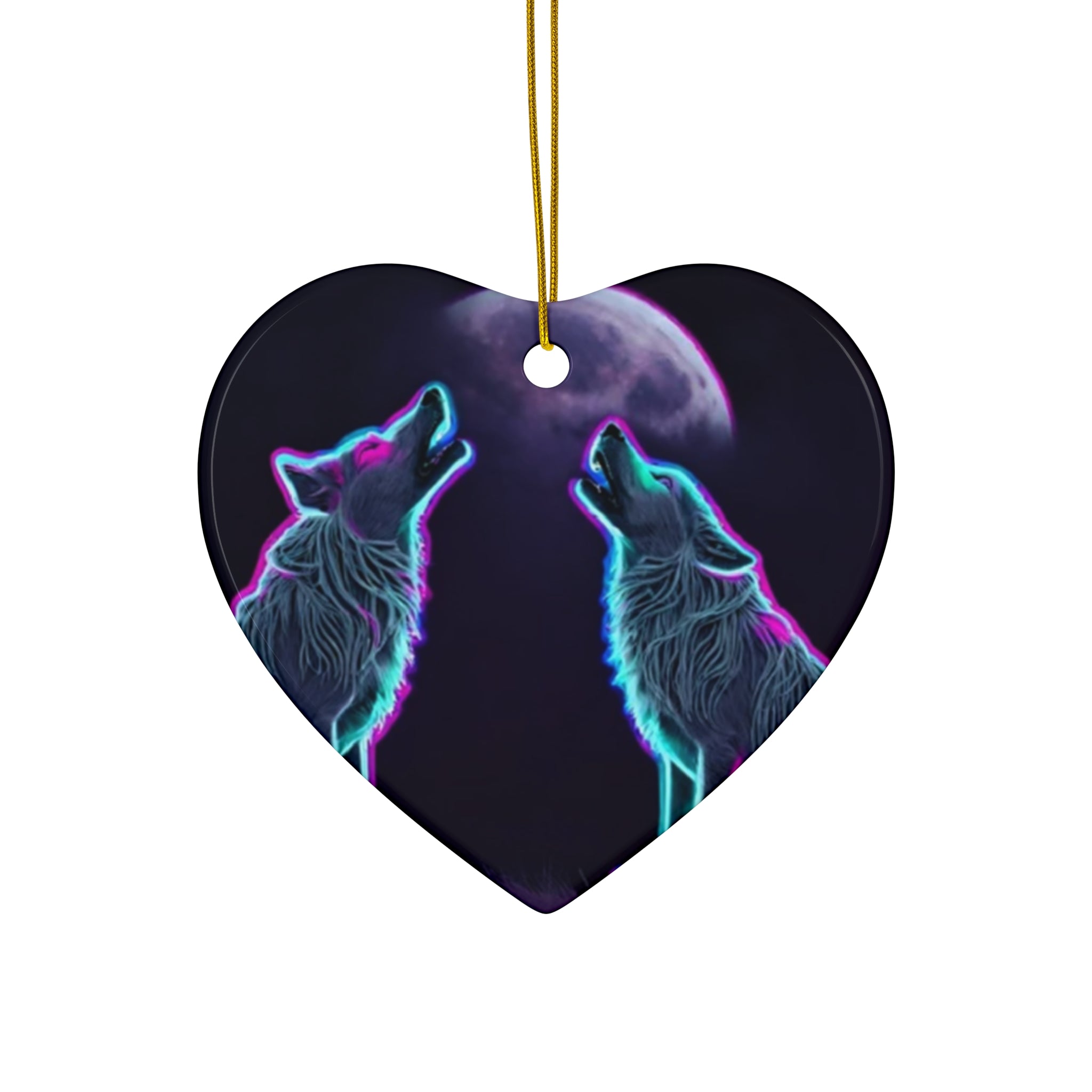 Neon Wolves Howling Ceramic Ornament