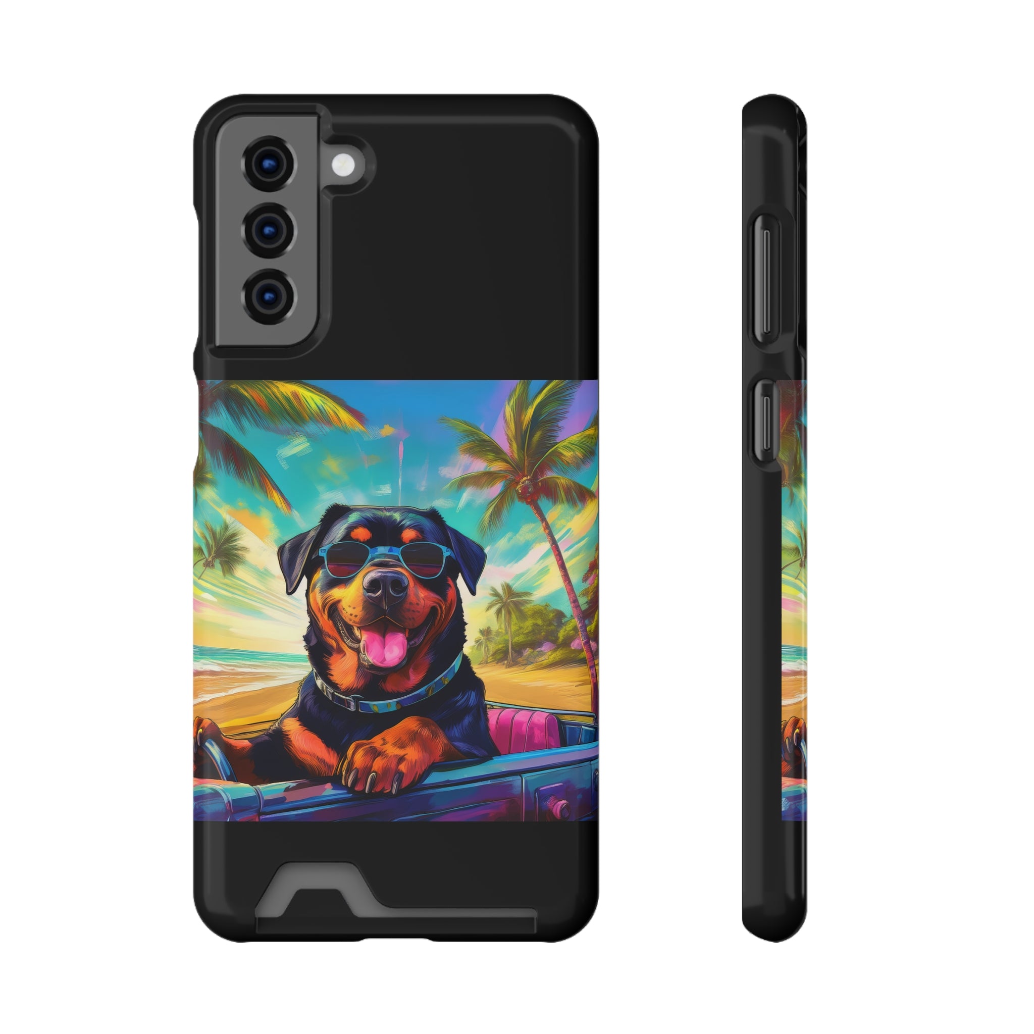 Rottweiler Beach Drive Phone Case with Card Holder