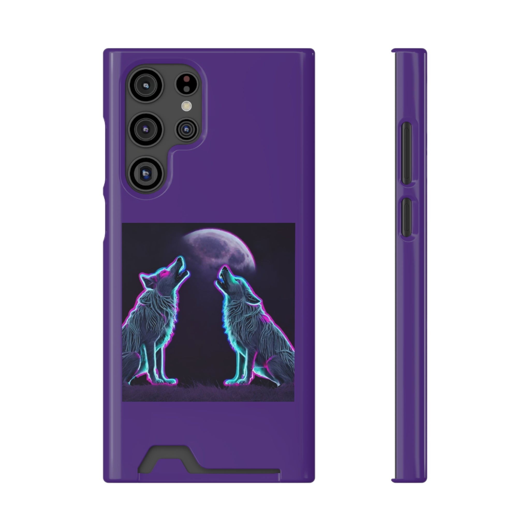 Neon Wolves Howling Phone Case with Card Holder