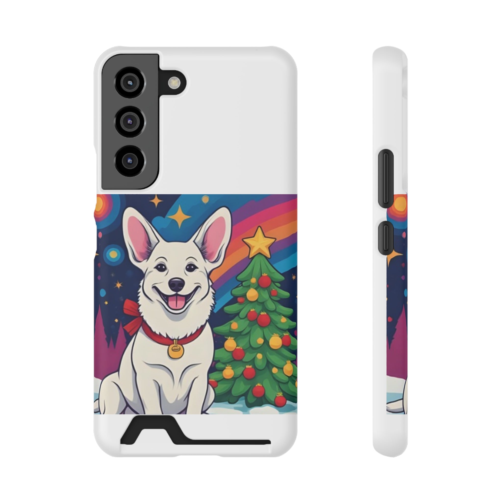White Corgi Holiday Phone Case with Card Holder