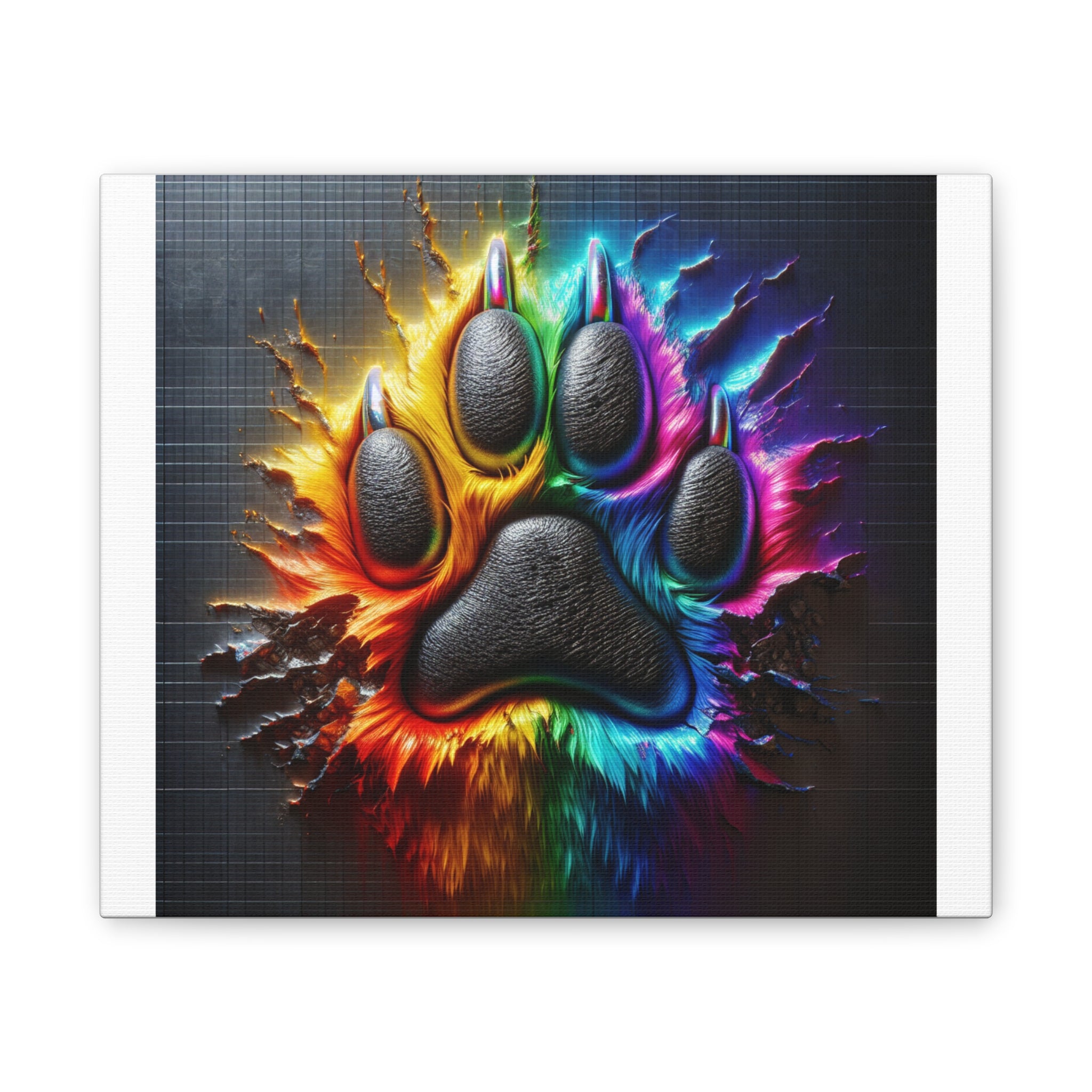 Electric Rainbow Dog Paw Canvas Stretched, 0.75"