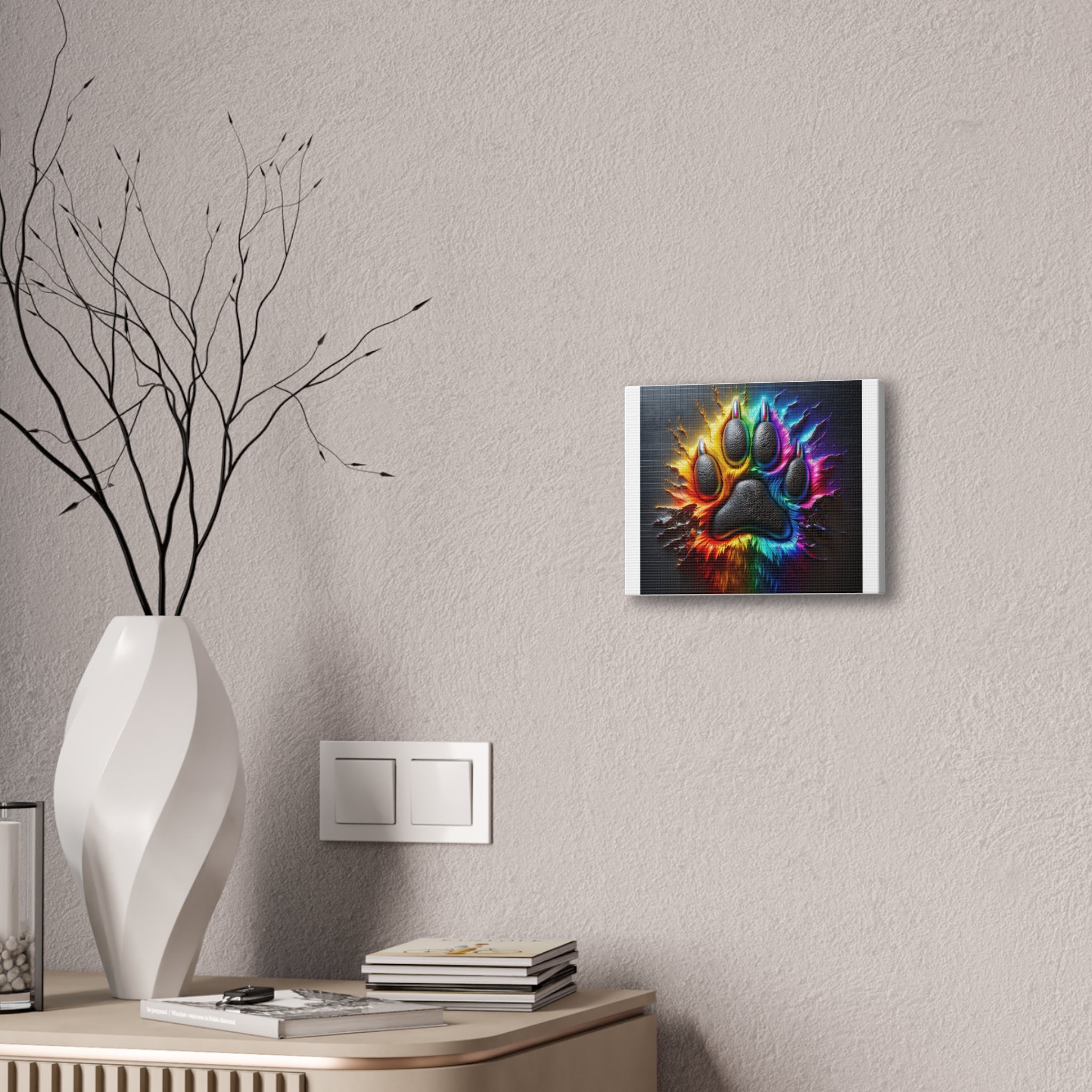 Electric Rainbow Dog Paw Canvas Stretched, 0.75"