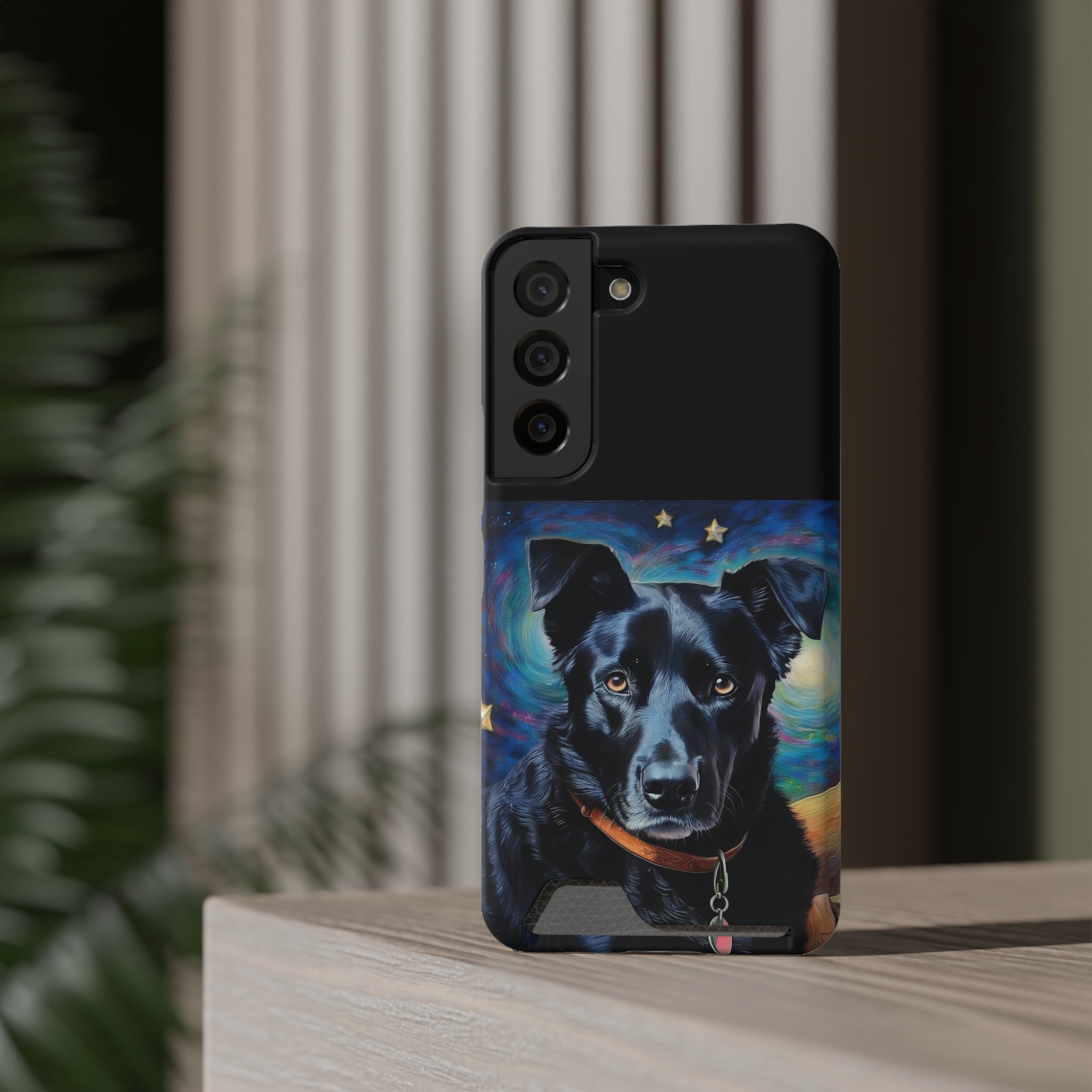 Black Shepherd Lab Stary Night Phone Case with Card Holder