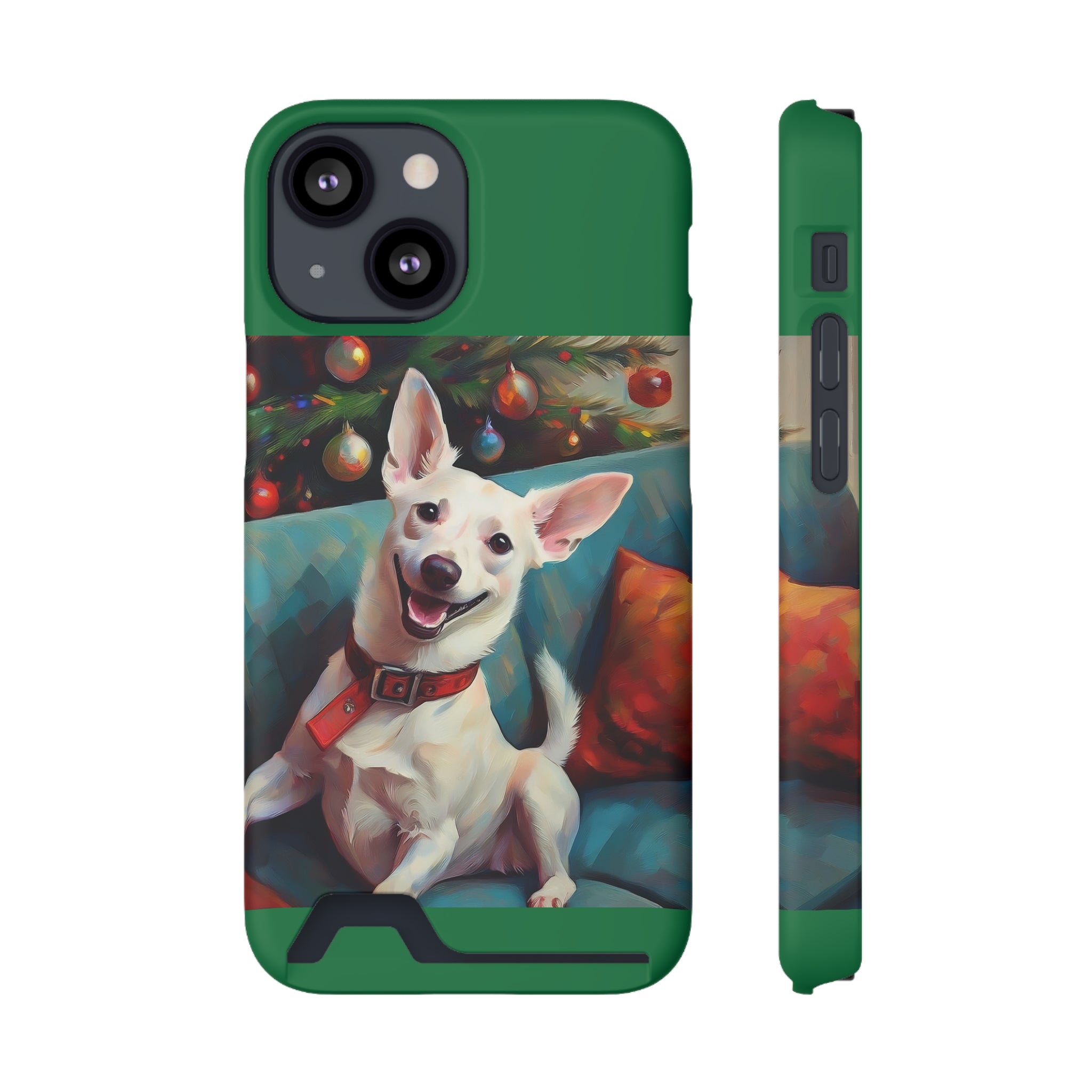 White Corgi Holiday II Phone Case with Card Holder