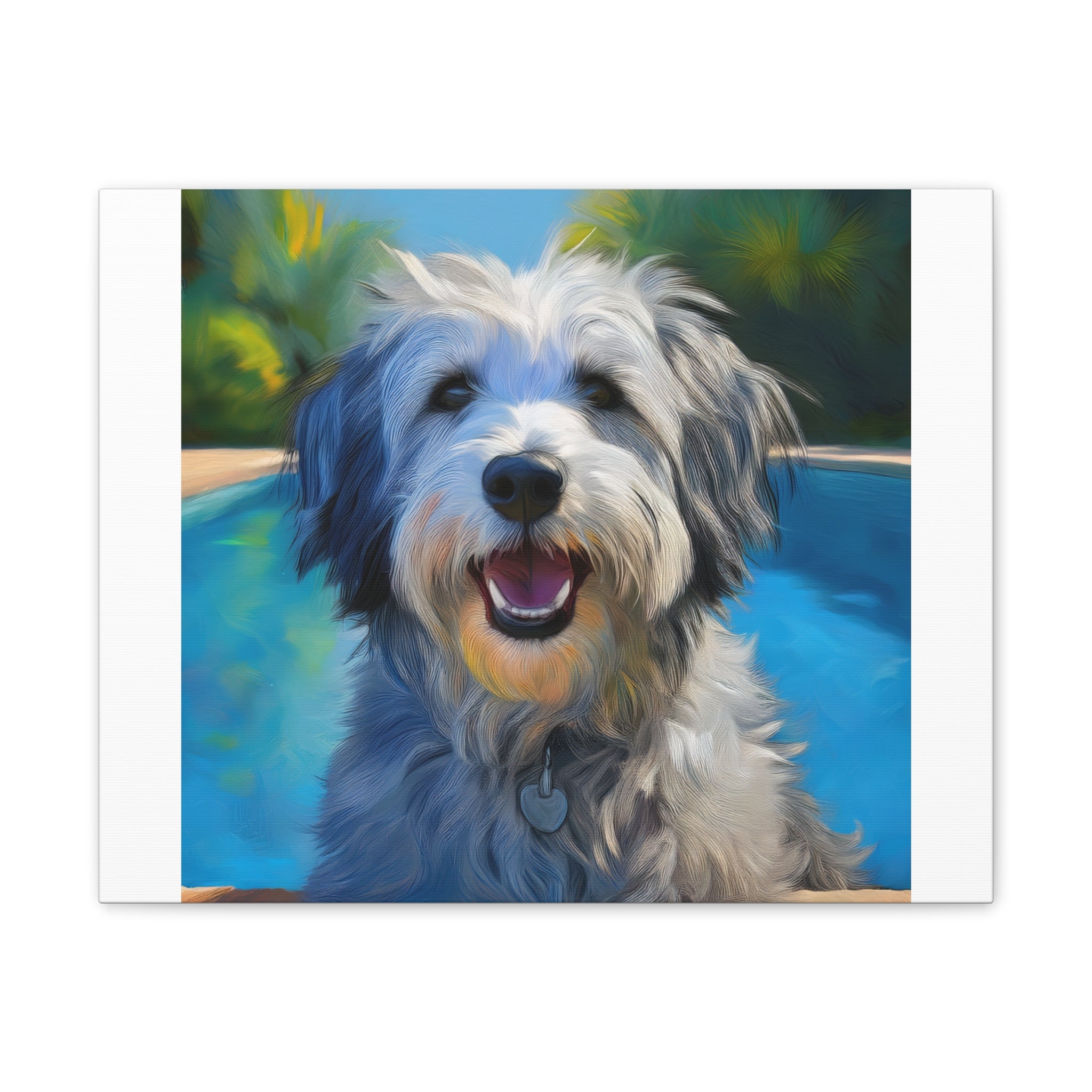 Grey Shaggy Dog Poolside Canvas Stretched, 0.75"
