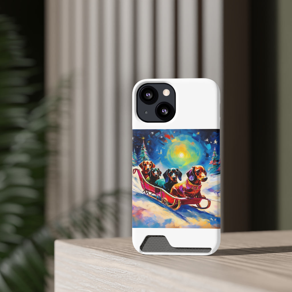 Dachshund Night Sleighride Phone Case with Card Holder
