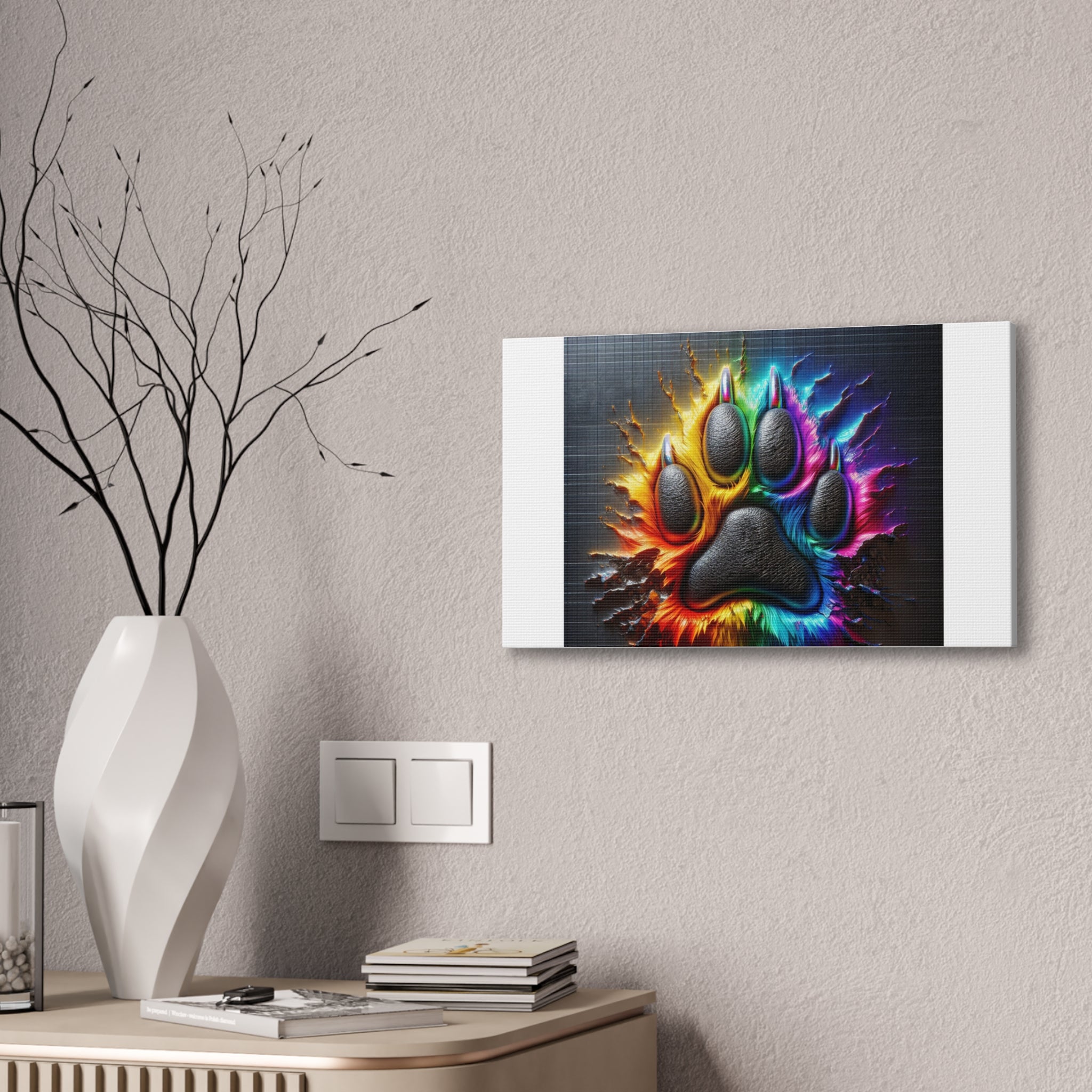 Electric Rainbow Dog Paw Canvas Stretched, 0.75"
