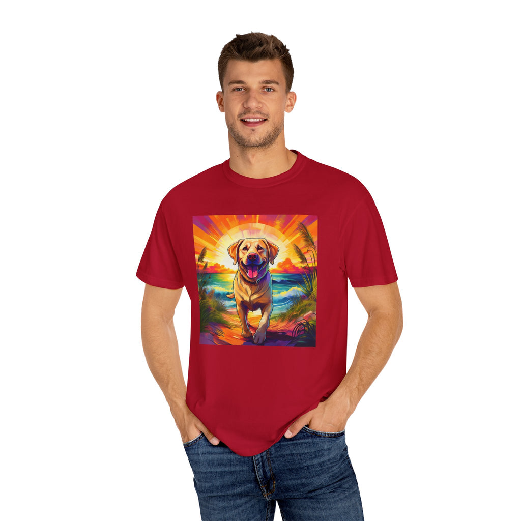 Yellow Lab Sunset Beach Unisex Garment-Dyed T-shirt