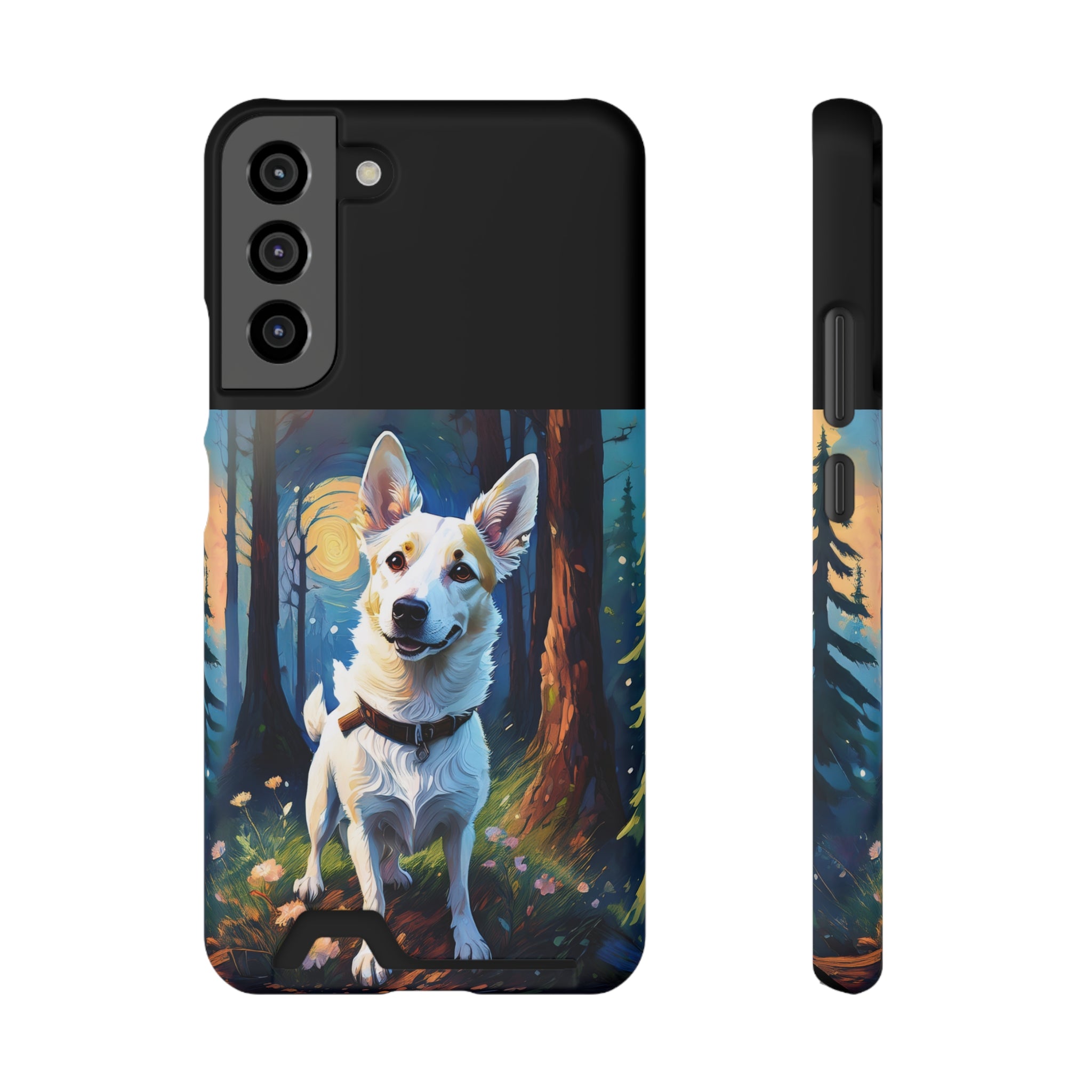 White/Tan Dog Forest Walk Phone Case with Card Holder