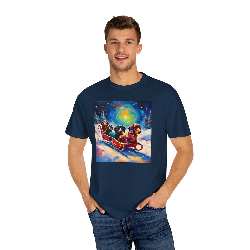 Dachshund Night Sleighride Unisex Garment-Dyed T-shirt