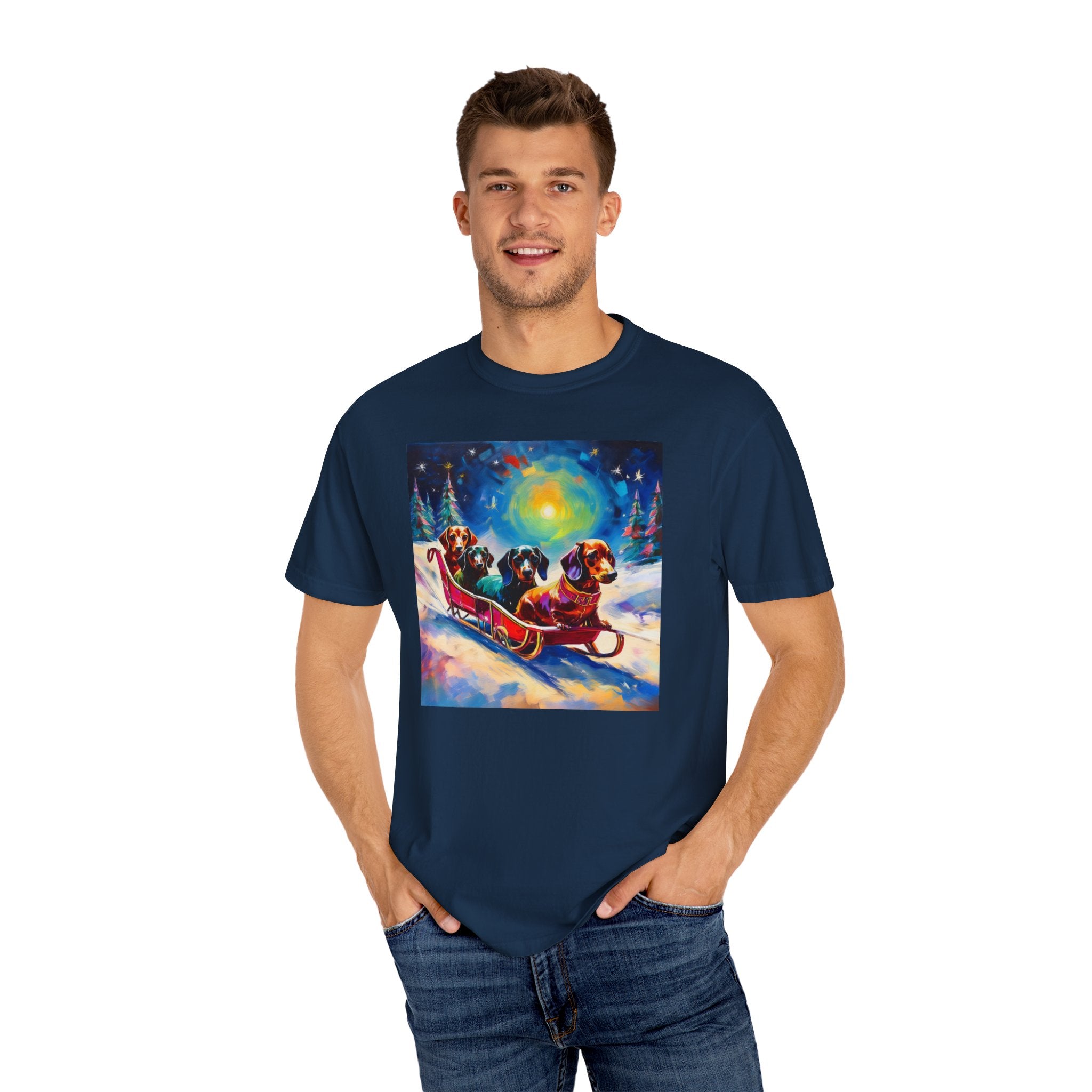 Dachshund Night Sleighride Unisex Garment-Dyed T-shirt