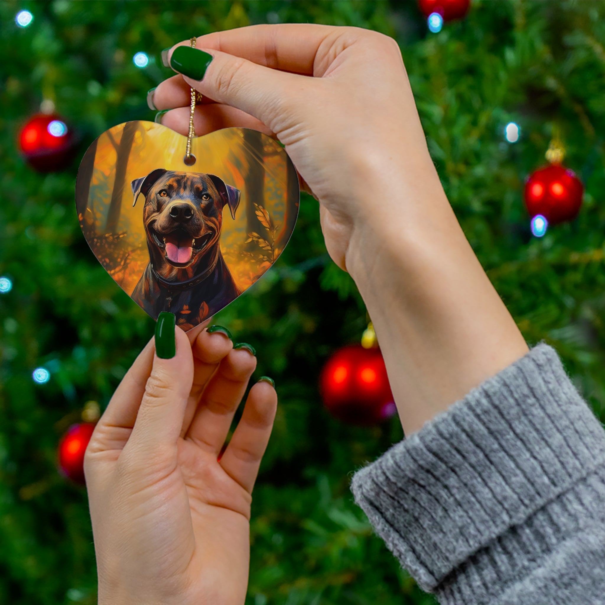 Pit Bull Brindle Autumn Ceramic Ornament